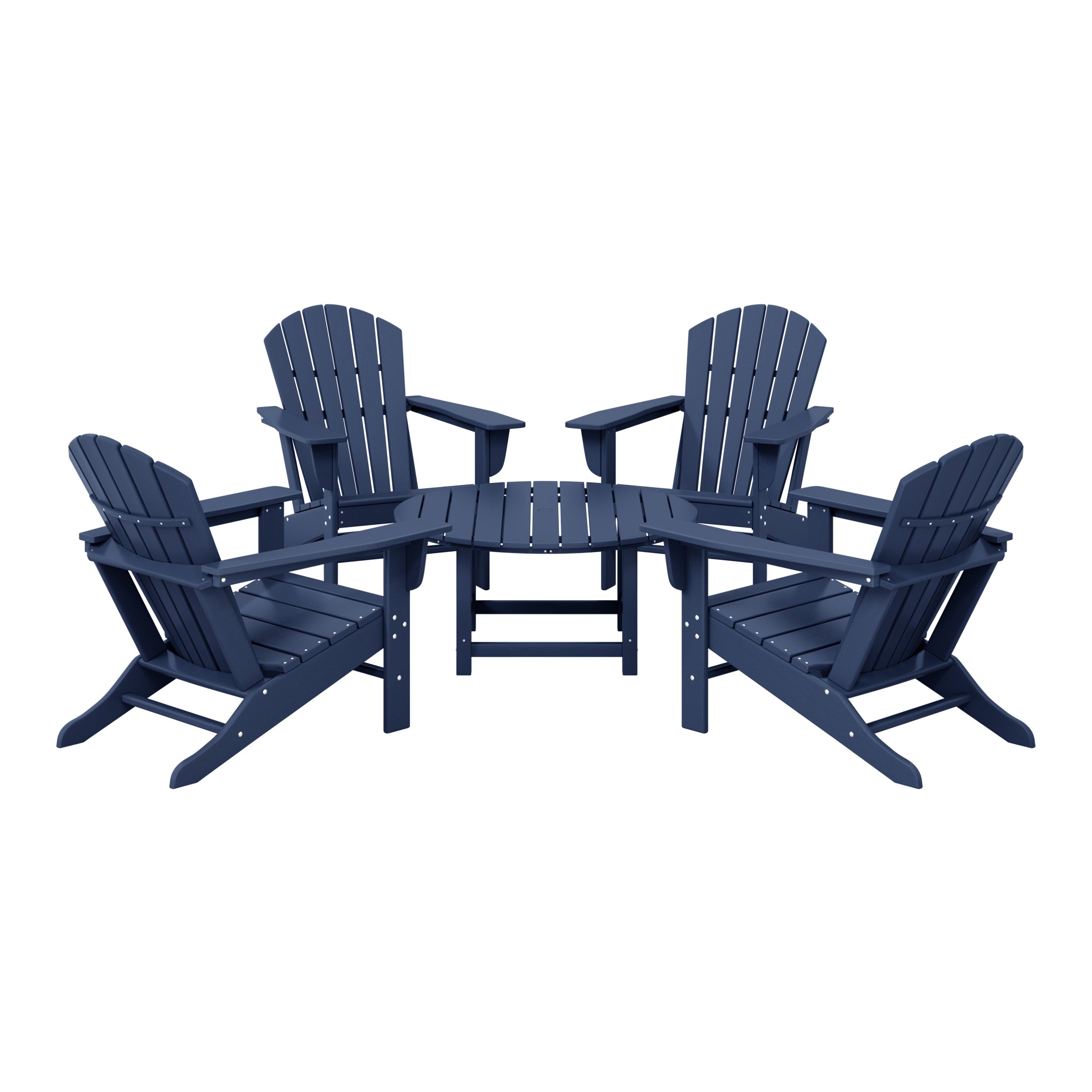 Portside 5-Piece Outdoor Patio HDPE Adirondack Chair With Round Coffee Table Conversation Set