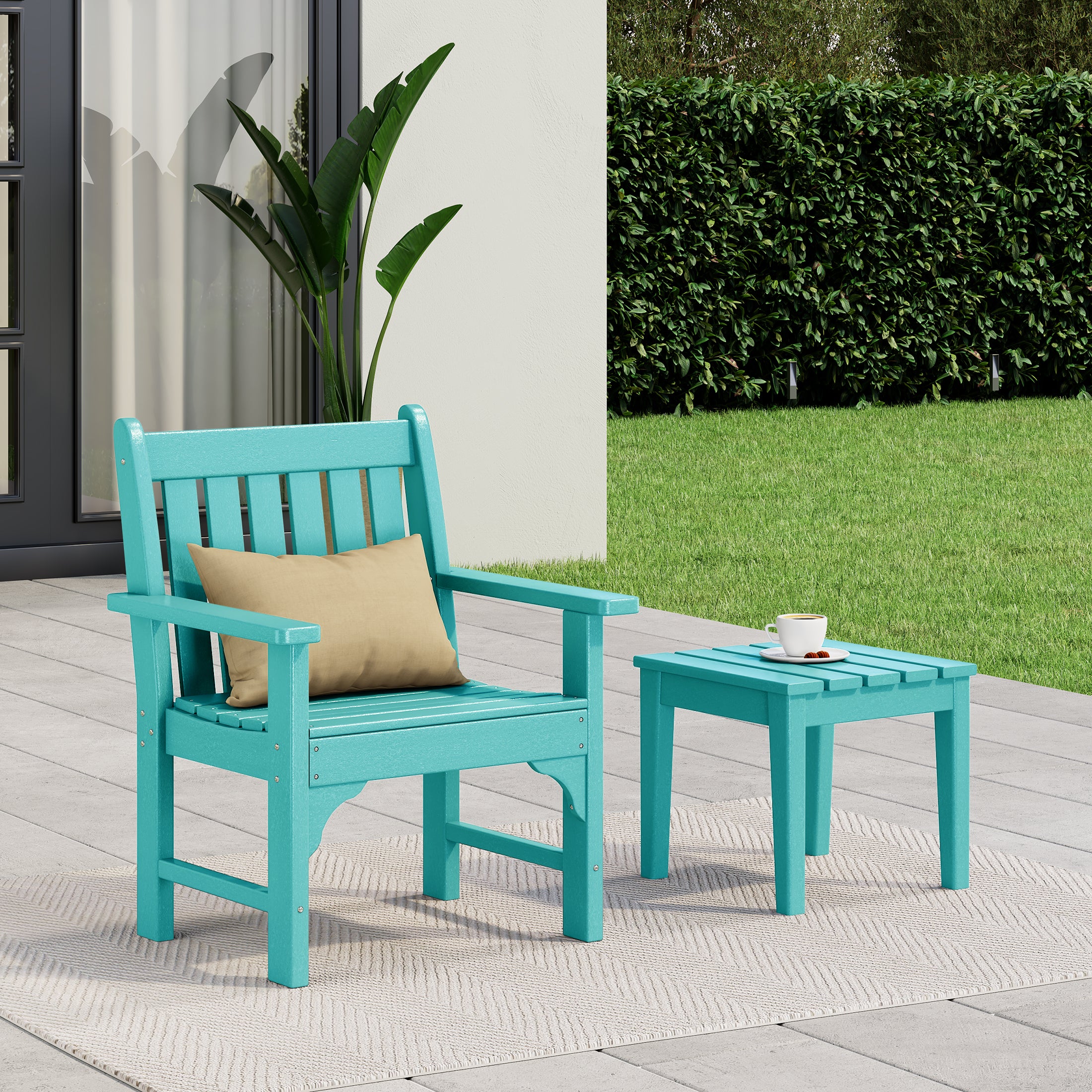 Paradise Outdoor Patio 2-Piece HDPE Adirondack Garden Chair with Square Adirondack Side Table Set