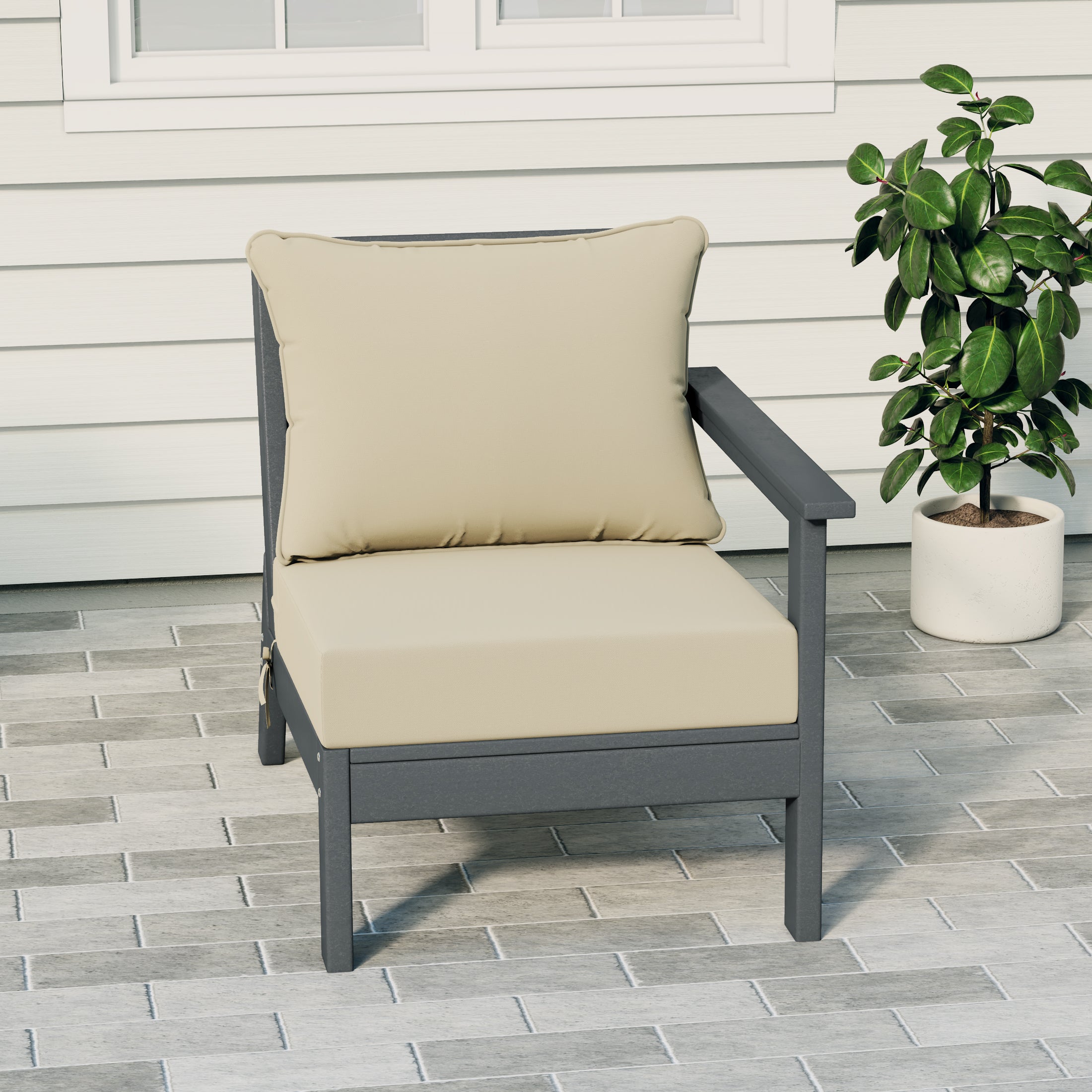 Portsmouth Modern Outdoor HDPE Patio Right Facing Sectional Corner Club Chair with Deep Seat Cushions