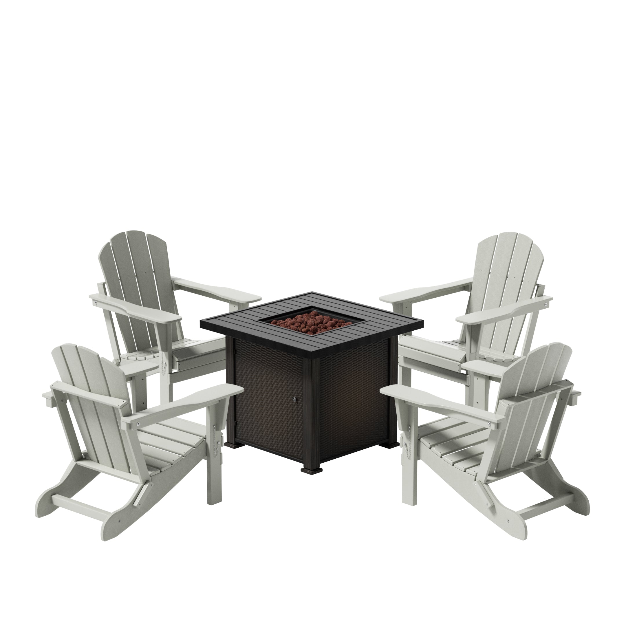 Paradise Malibu Modern Folding Poly Adirondack Chair With Square Fire Pit Table