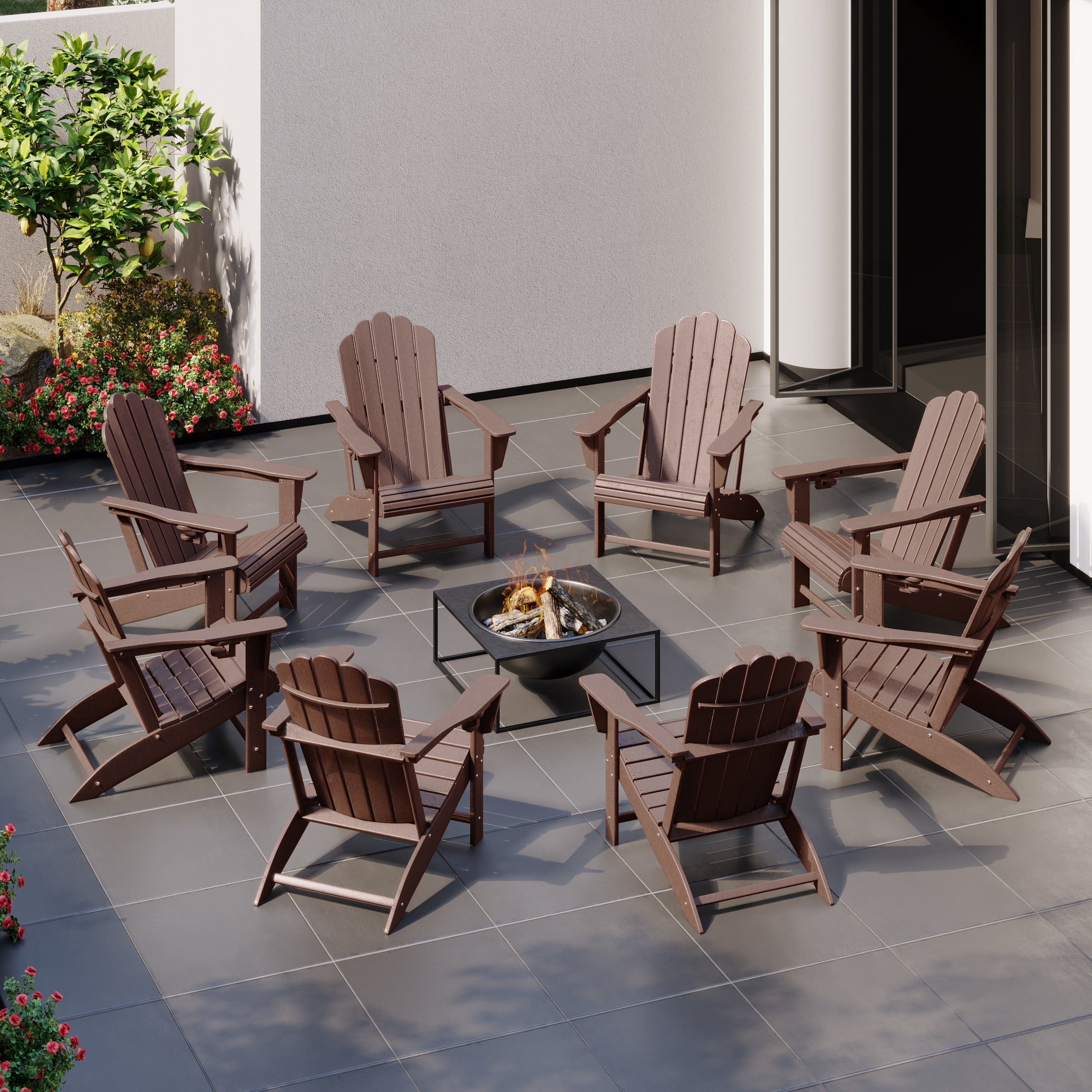 Lakeview Outdoor Patio HDPE Adirondack Chairs With Cup Holders (Set of 8)