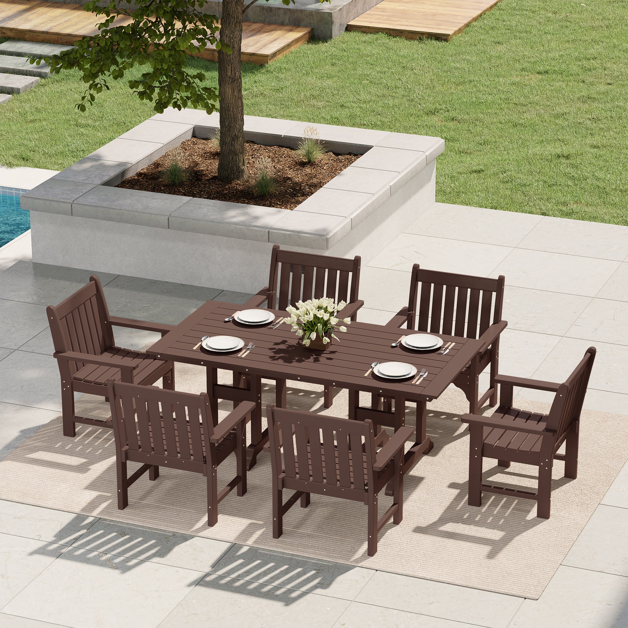 Paradise  7-Piece HDPE Outdoor Dining Patio Table and Chairs Set