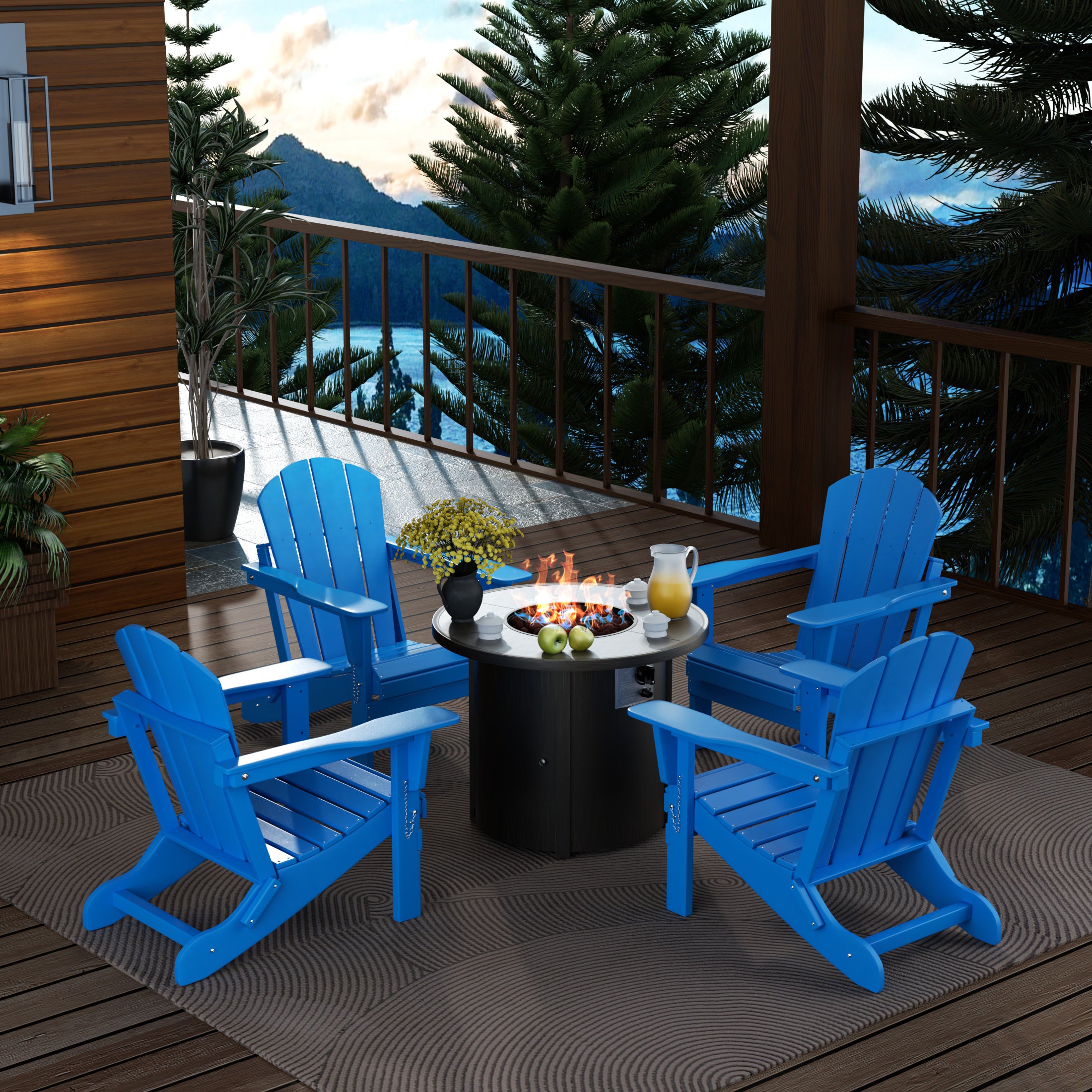 Paradise Malibu Outdoor Adirondack Folding Chair With Round Fire Pit Table