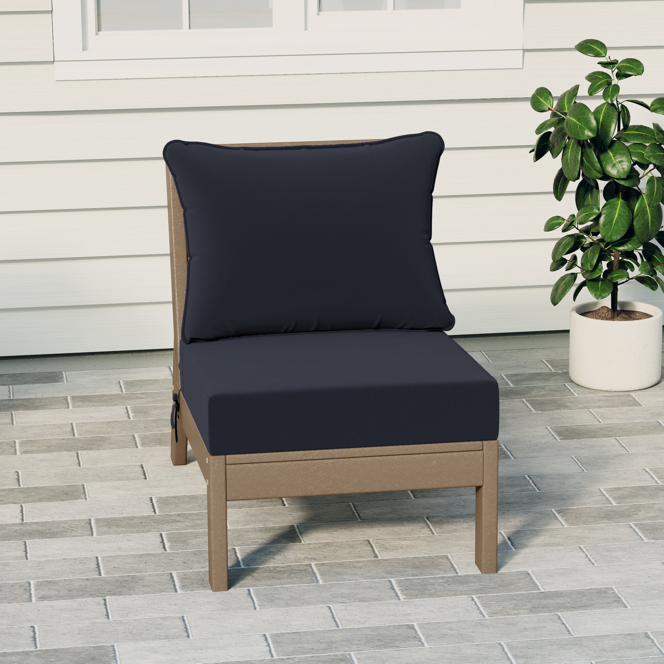 Portsmouth Modern Outdoor HDPE Patio Armless Sectional Corner Club Chair with Deep Seat Cushions