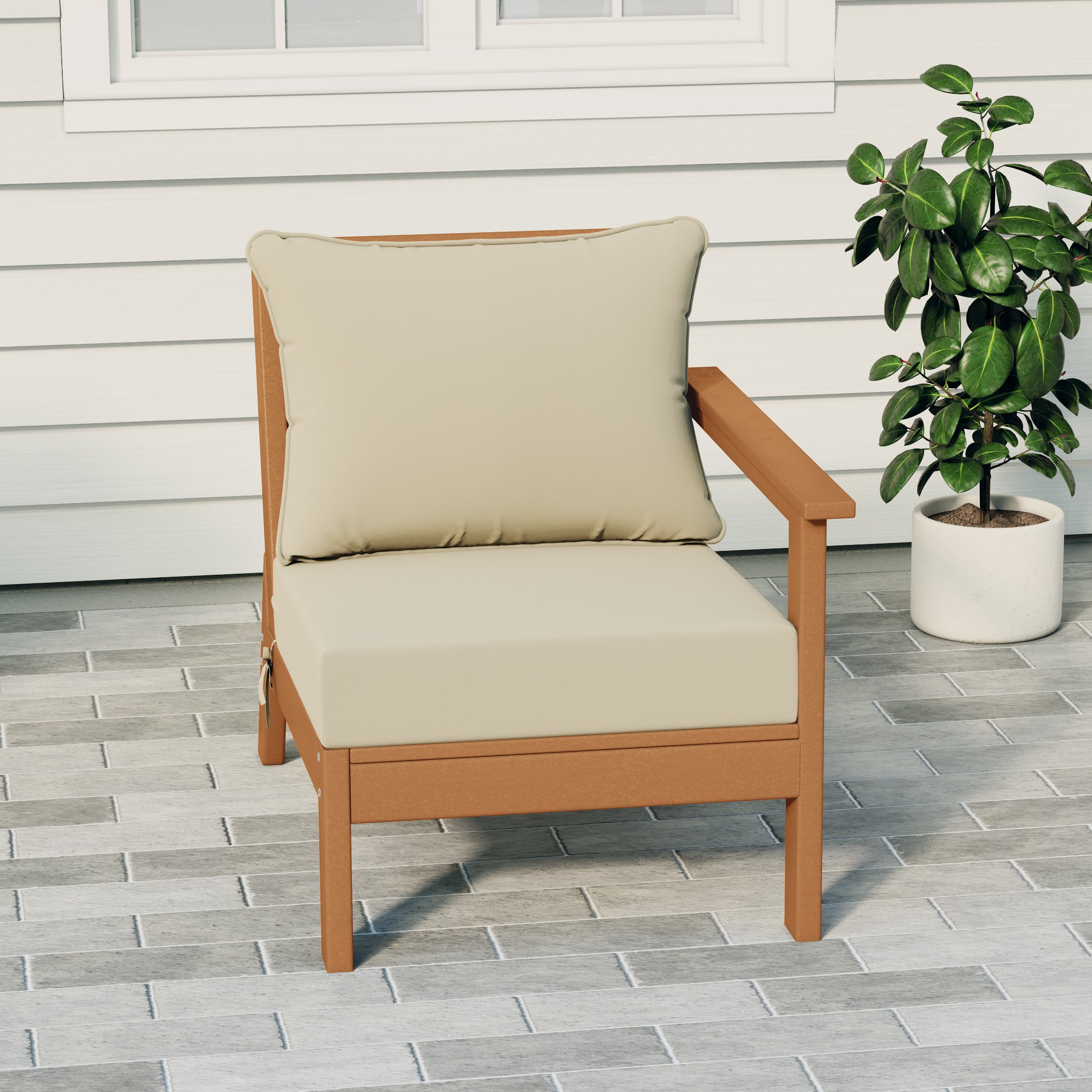 Portsmouth Modern Outdoor HDPE Patio Right Facing Sectional Corner Club Chair with Deep Seat Cushions