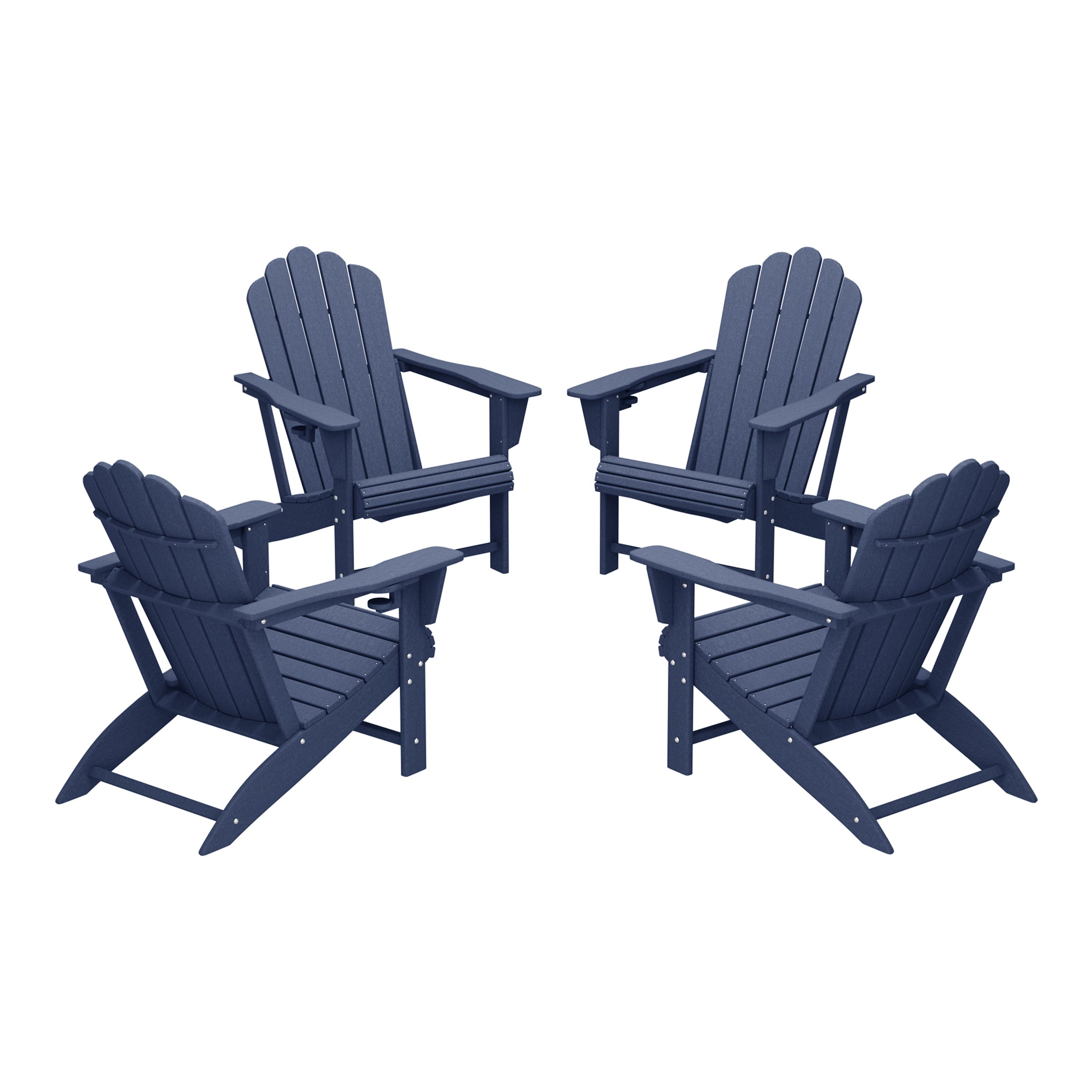 Lakeview Outdoor Patio HDPE Adirondack Chairs With Cup Holders (Set of 4)