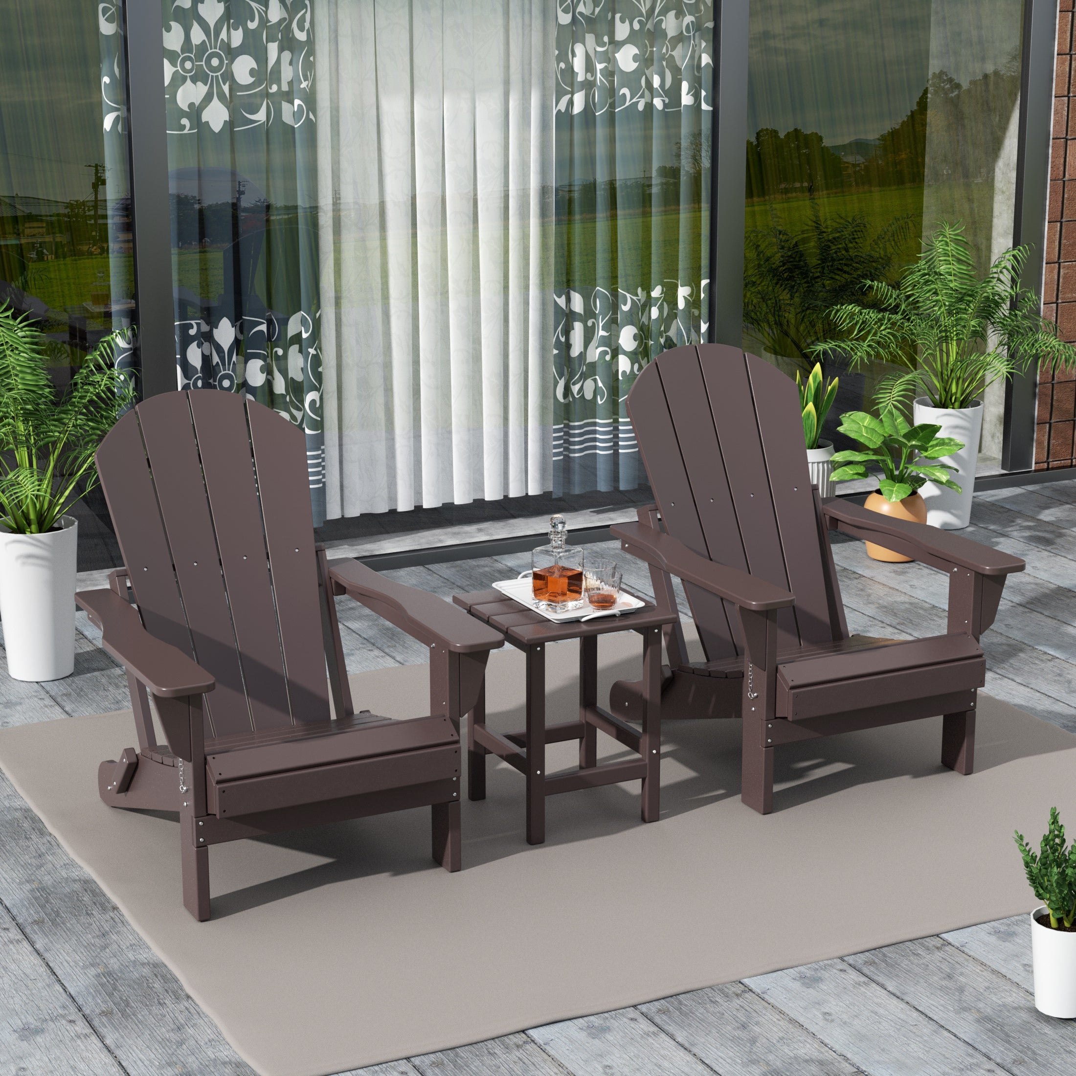 Paradise Westintrends 3-Piece set Outdoor / Patio Poly Adirondack chair set with a side table ( 2 seater )