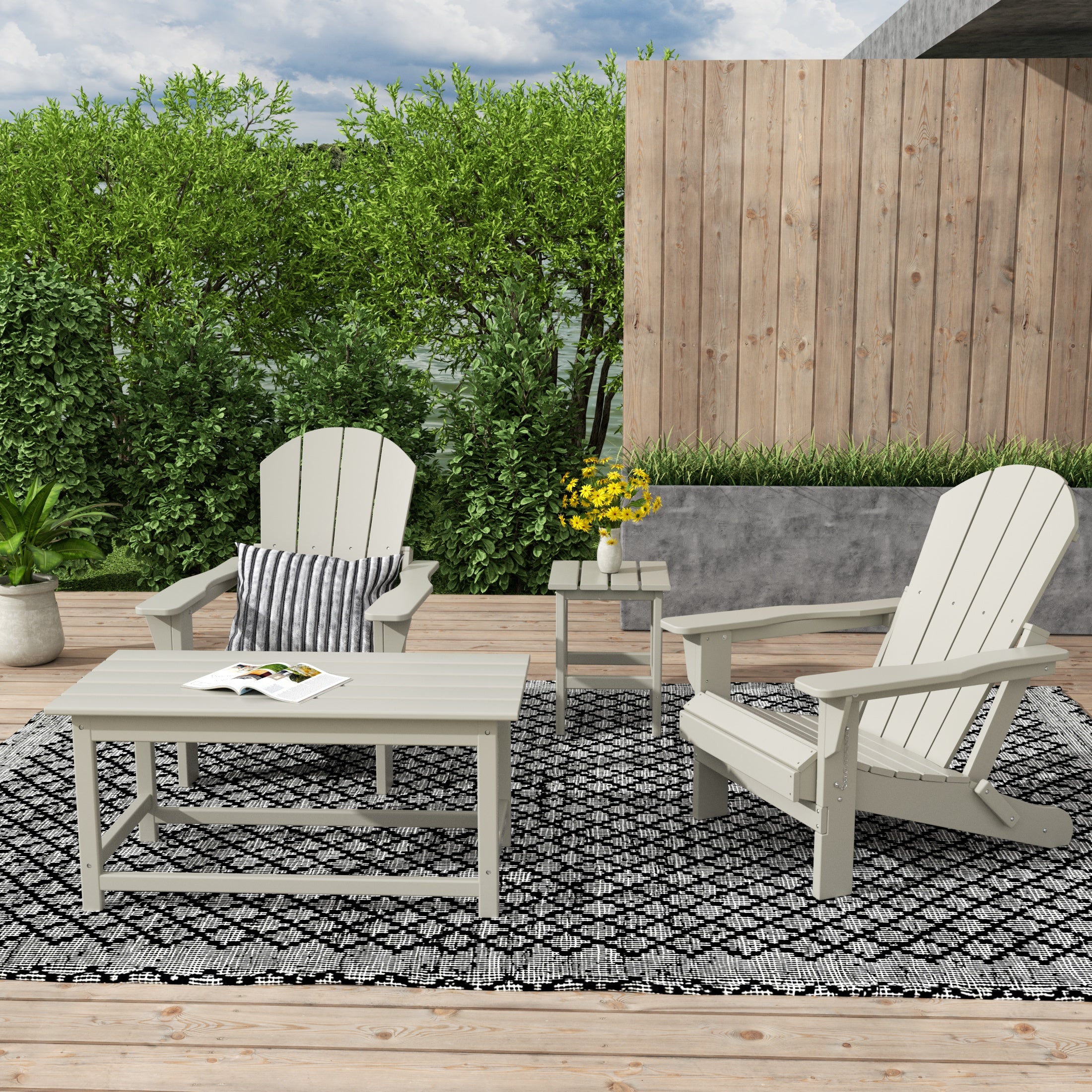 Paradise Westintrends 4-Piece set Outdoor / Patio Poly Adirondack chairs with a Coffee and a side table ( 2 seater )