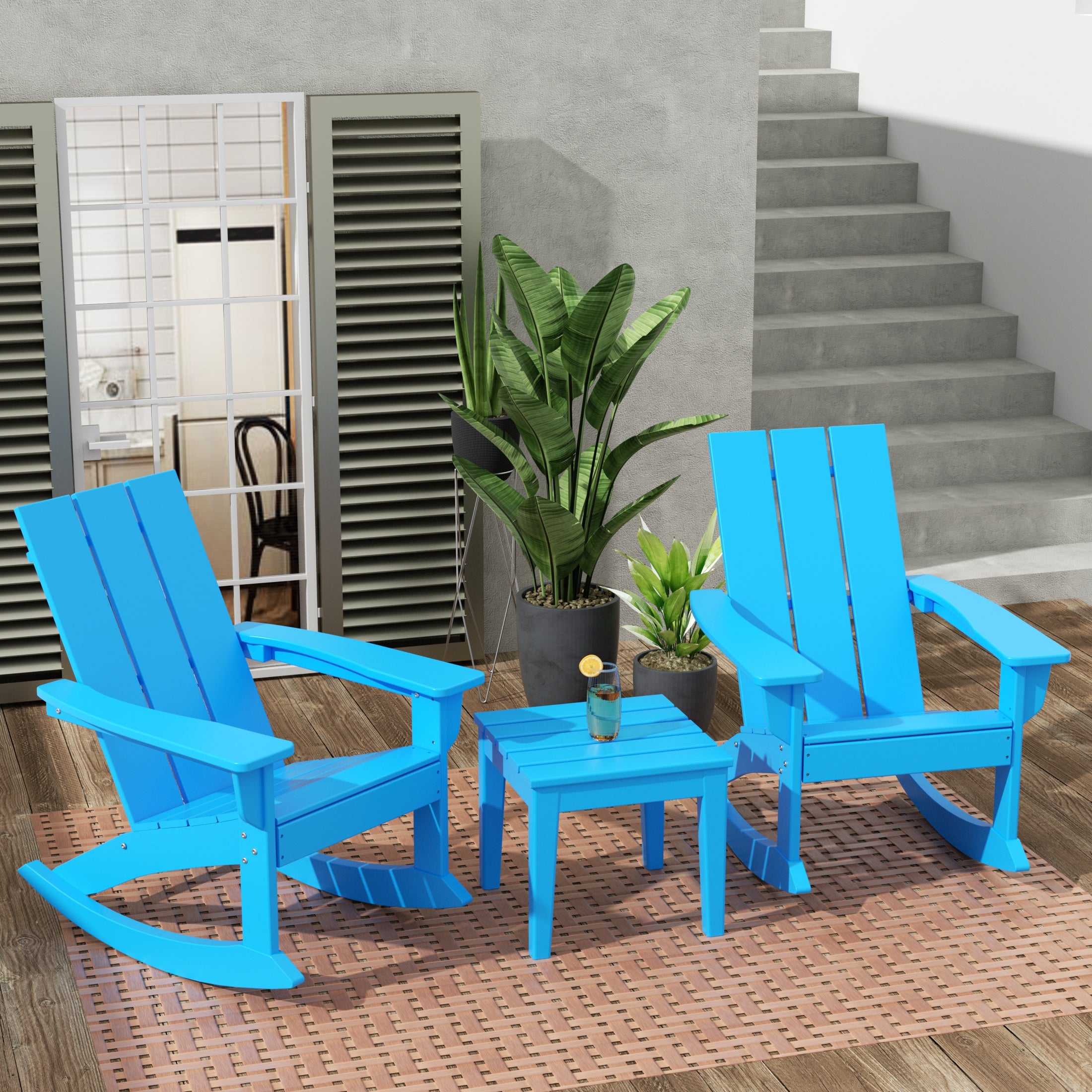 Palms Ashore Modern Rocking Poly Adirondack Chair With Side Table 3-Piece Set