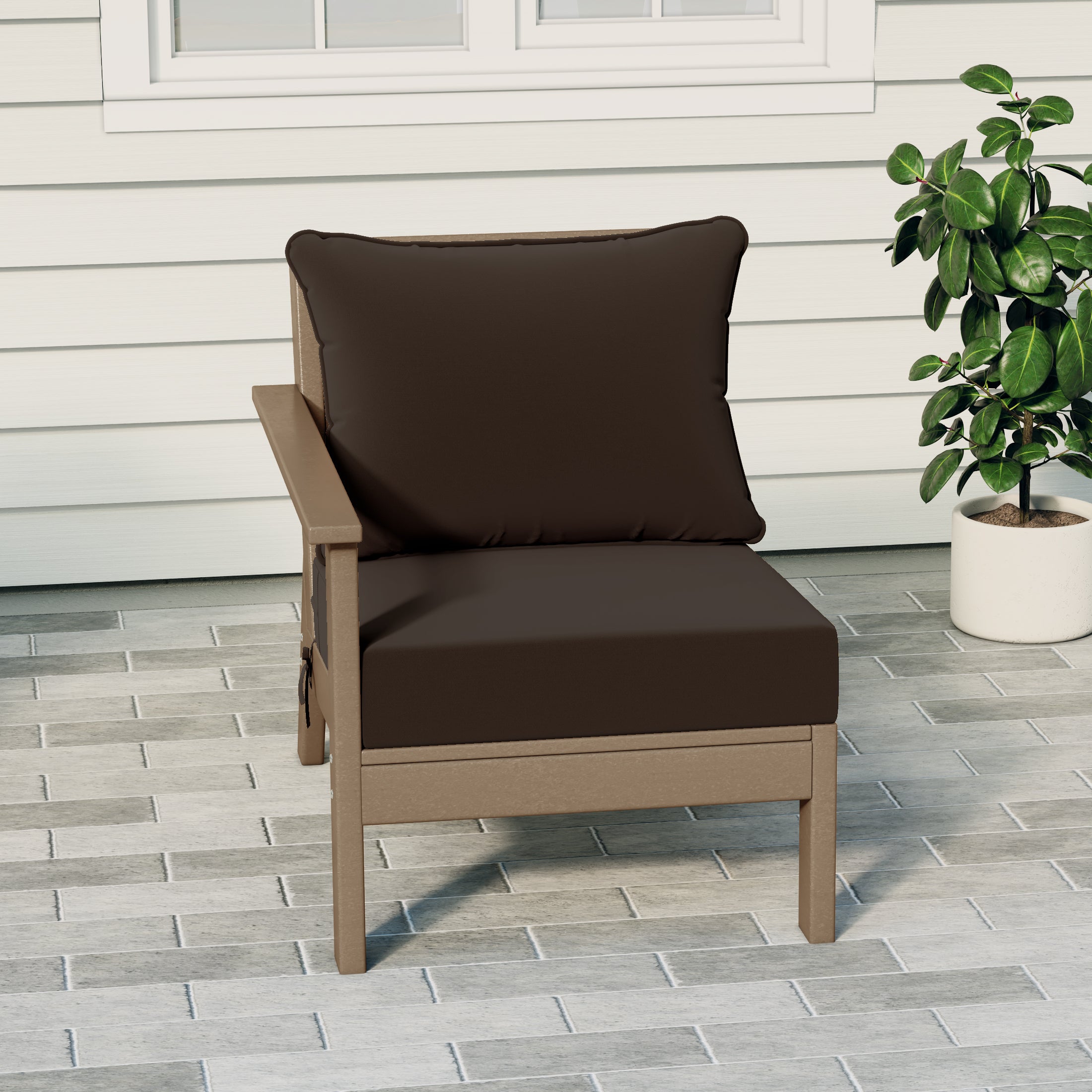 Portsmouth Modern Outdoor HDPE Patio Left Facing Sectional Corner Club Chair with Deep Seat Cushions