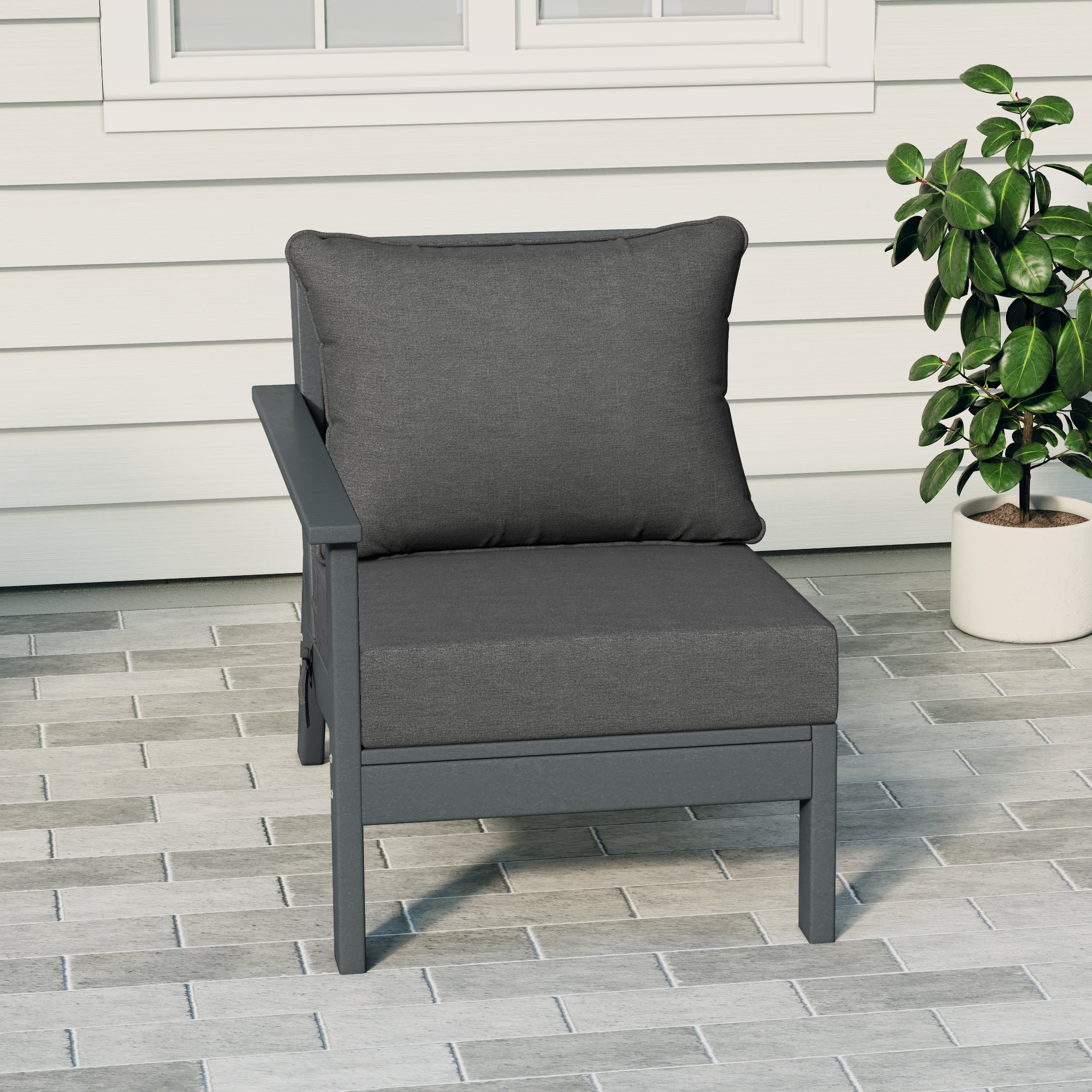 Portsmouth Modern Outdoor HDPE Patio Left Facing Sectional Corner Club Chair with Deep Seat Cushions