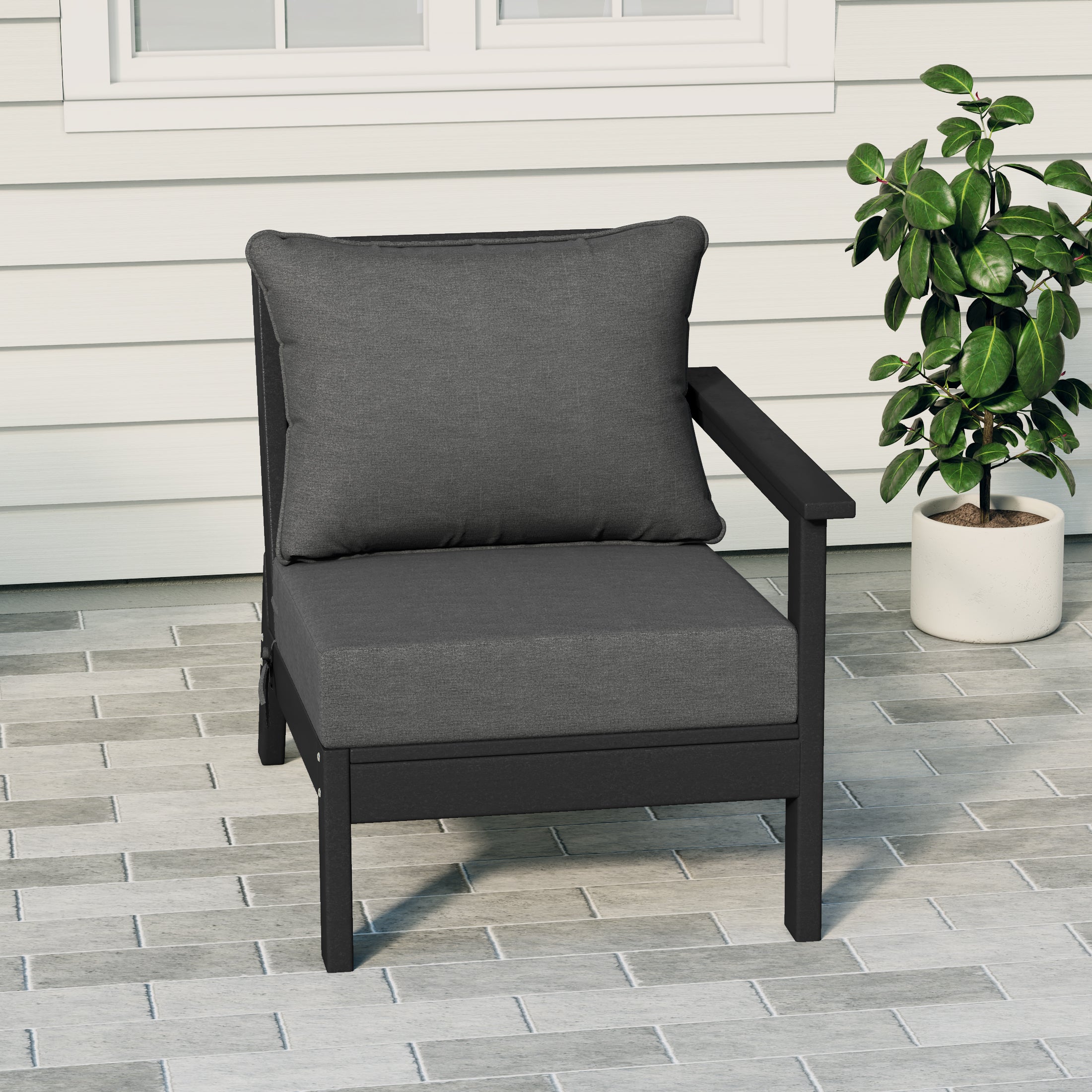 Portsmouth Modern Outdoor HDPE Patio Right Facing Sectional Corner Club Chair with Deep Seat Cushions