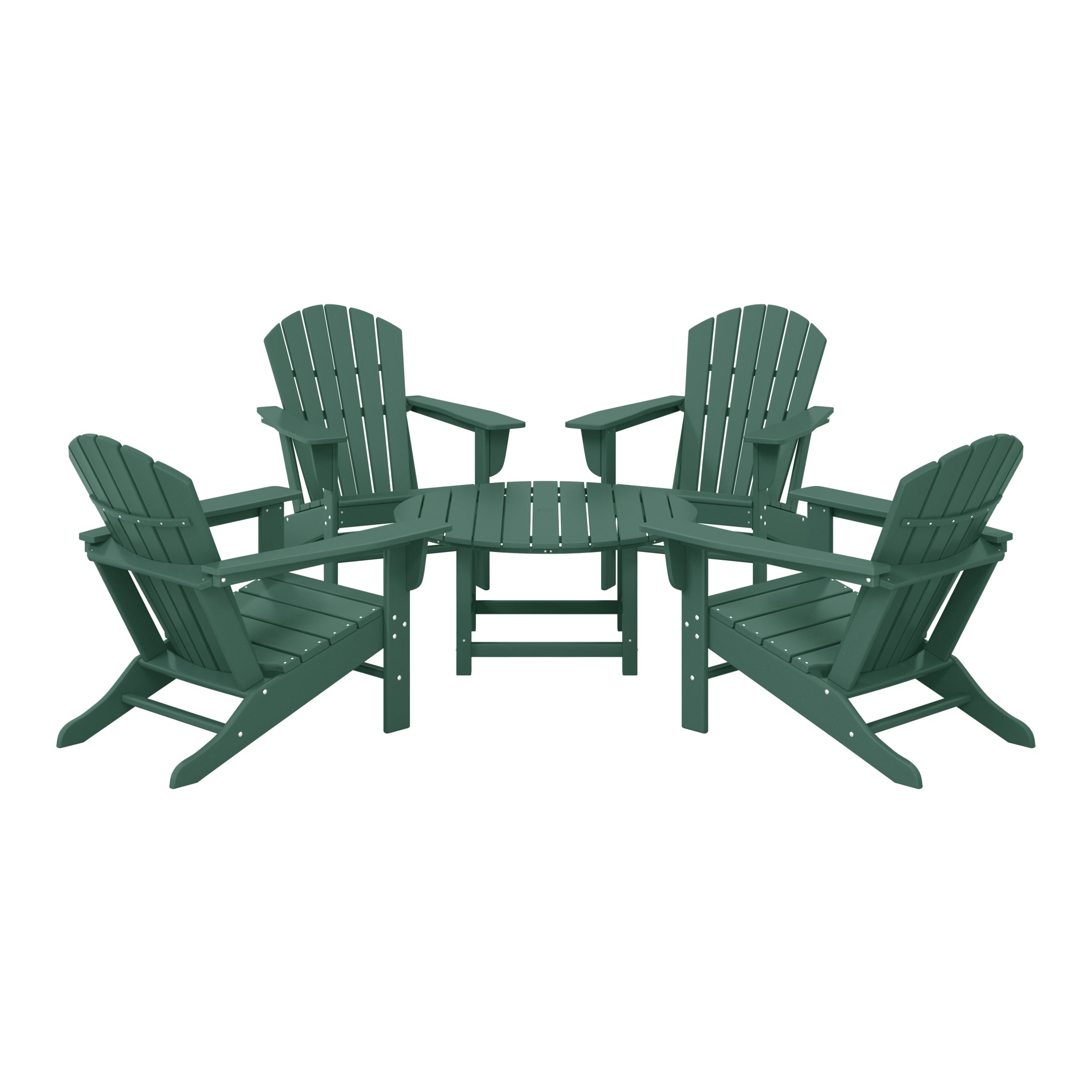 Portside 5-Piece Outdoor Patio HDPE Adirondack Chair With Round Coffee Table Conversation Set