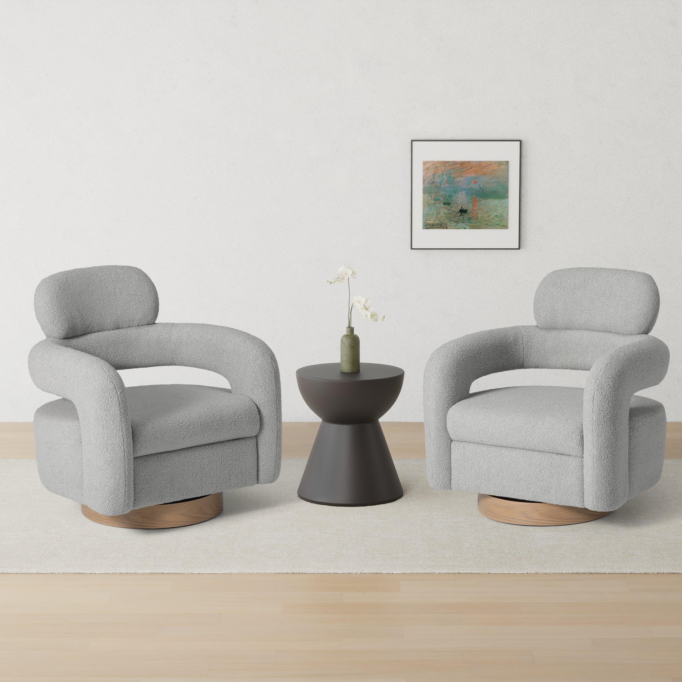 Celine Mid-Century Modern Round Sherpa Swivel Barrel Accent Chair (Set of 2)