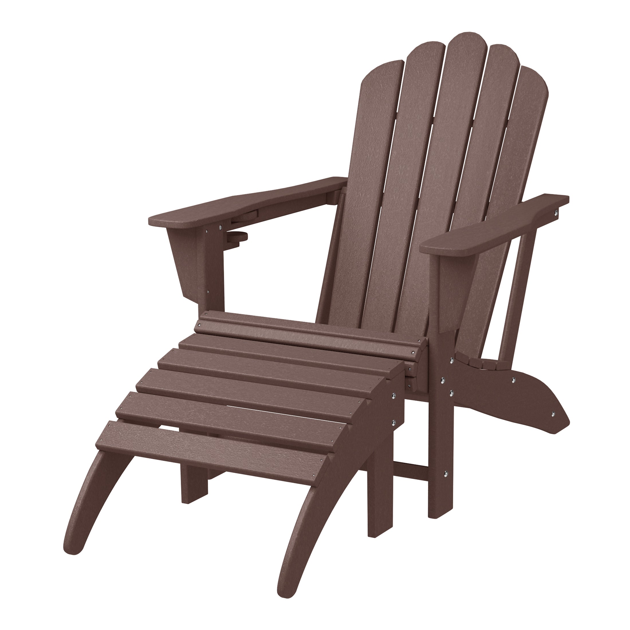 Lakeview 2-Piece Outdoor Patio HDPE Adirondack Chair With Ottoman and Cup Holder Set