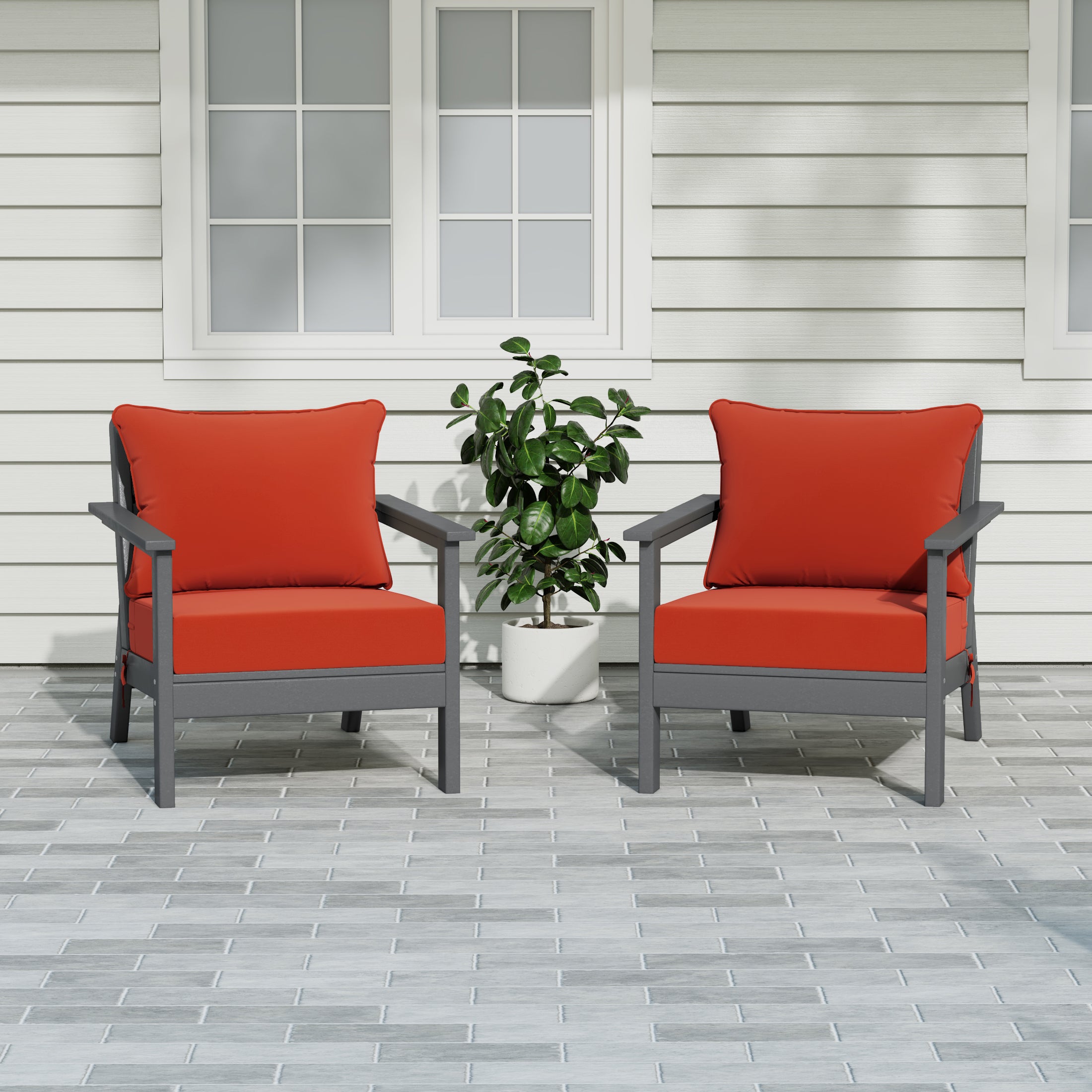 Portsmouth Outdoor Modern HDPE Patio Club Chairs with Deep Seating Patio Cushions (Set of 2)