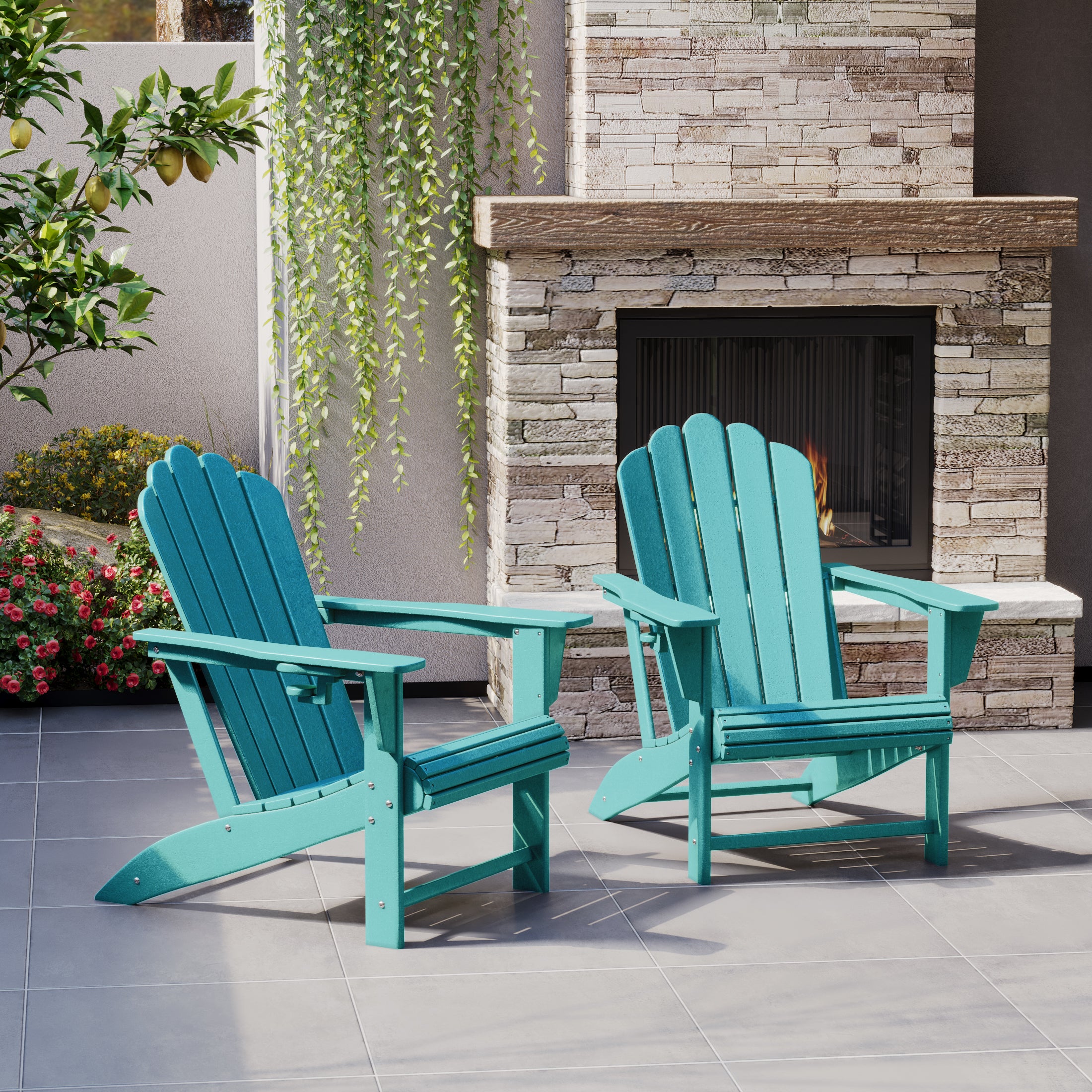 Lakeview Outdoor Patio HDPE Adirondack Chairs With Cup Holders (Set of 2)