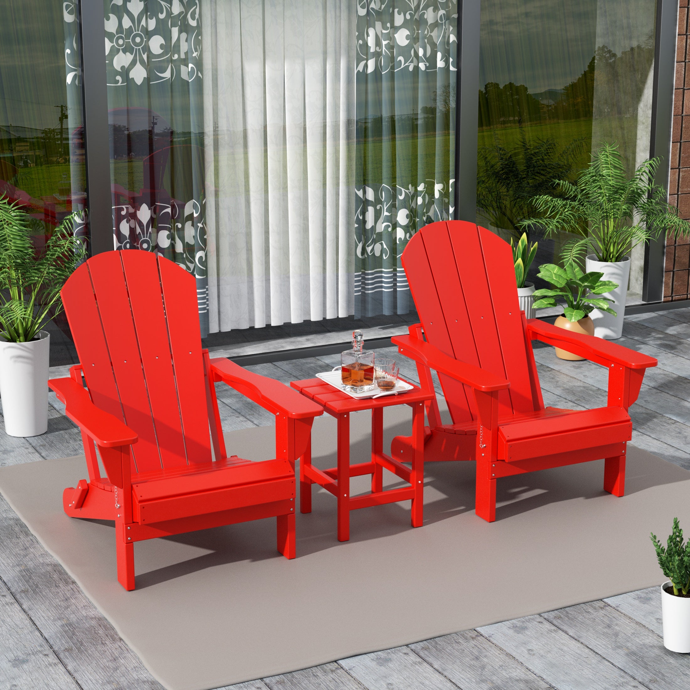 Paradise Westintrends 3-Piece set Outdoor / Patio Poly Adirondack chair set with a side table ( 2 seater )