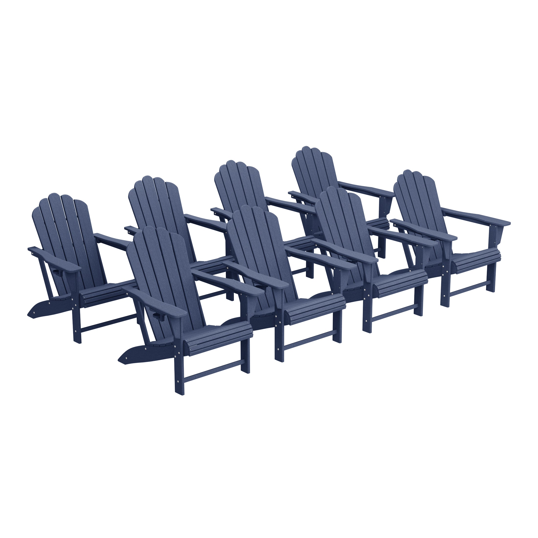 Lakeview Outdoor Patio HDPE Adirondack Chairs With Cup Holders (Set of 8)