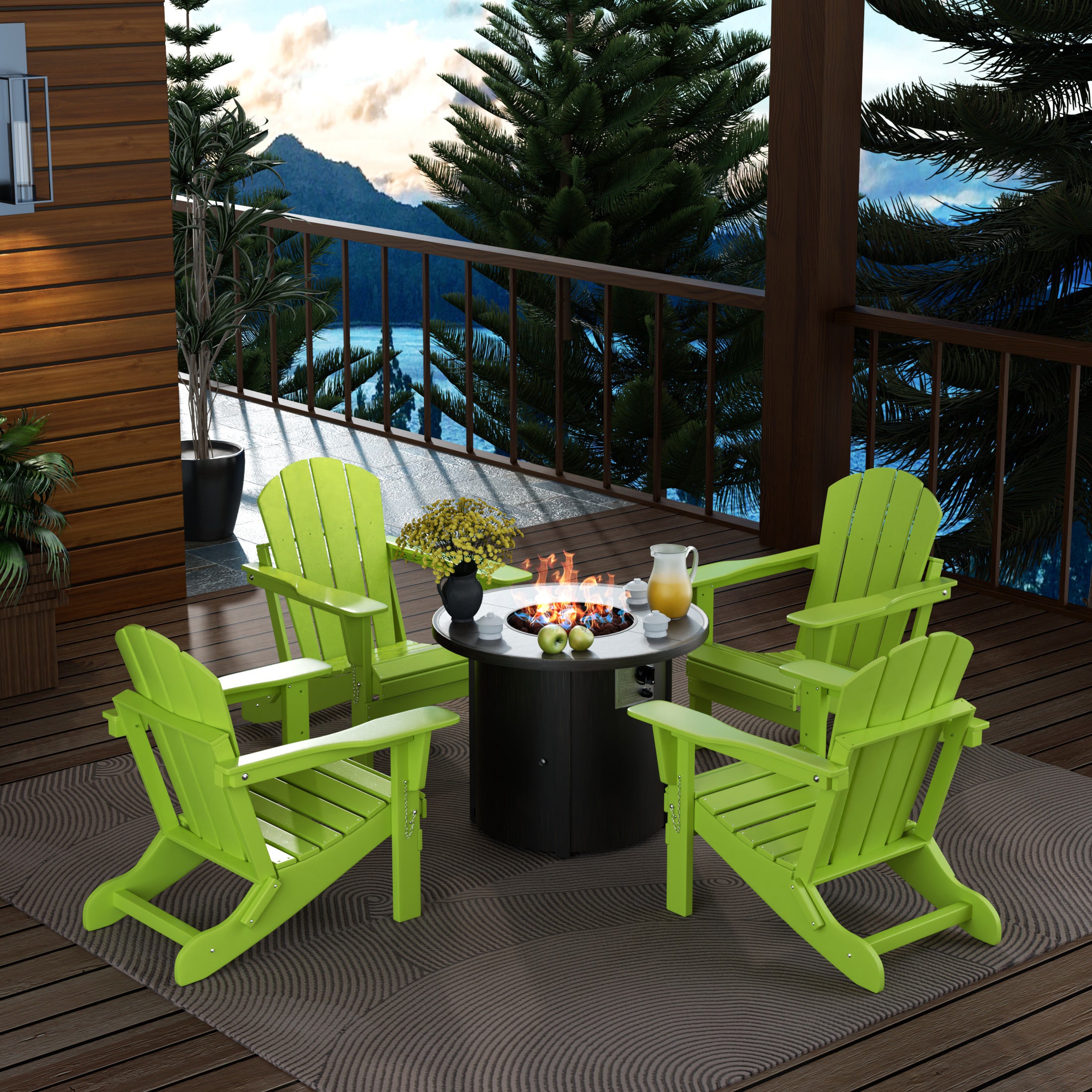 Paradise Malibu Outdoor Adirondack Folding Chair With Round Fire Pit Table