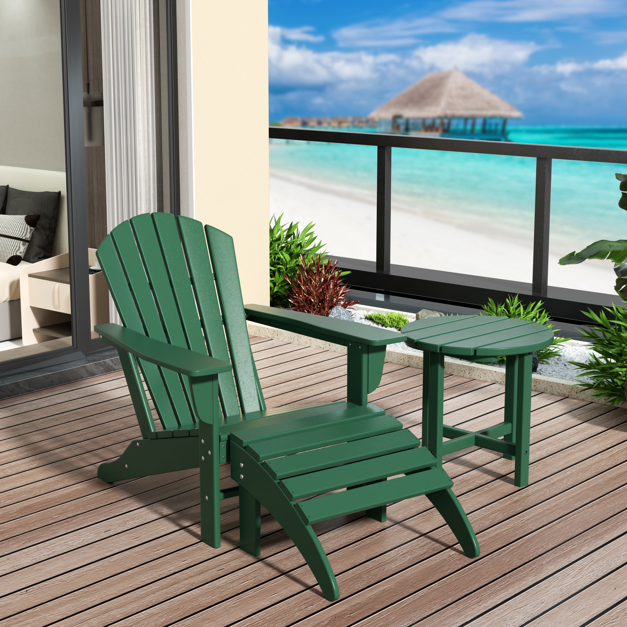 Portside Outdoor Adirondack Chair With Ottoman And Side Table 3-Piece Set