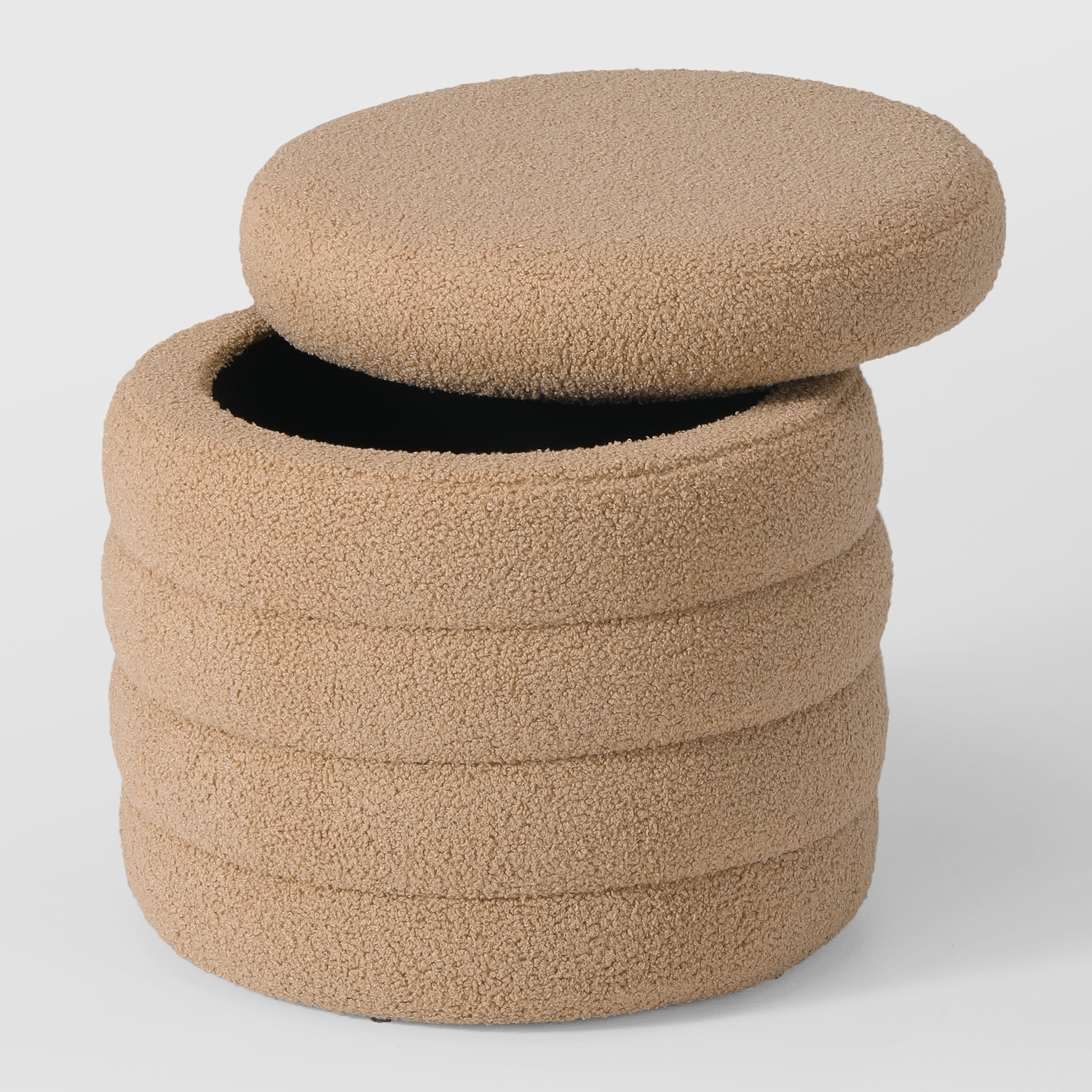 Celine Mid-Century Modern Faux Sherpa Round Ottoman With Storage