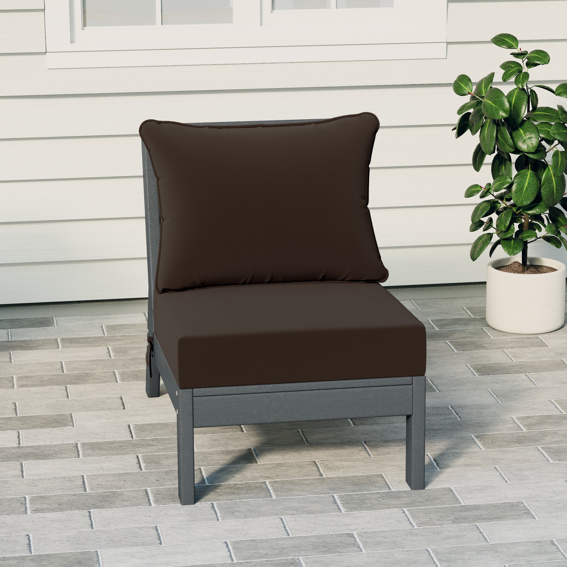 Portsmouth Modern Outdoor HDPE Patio Armless Sectional Corner Club Chair with Deep Seat Cushions