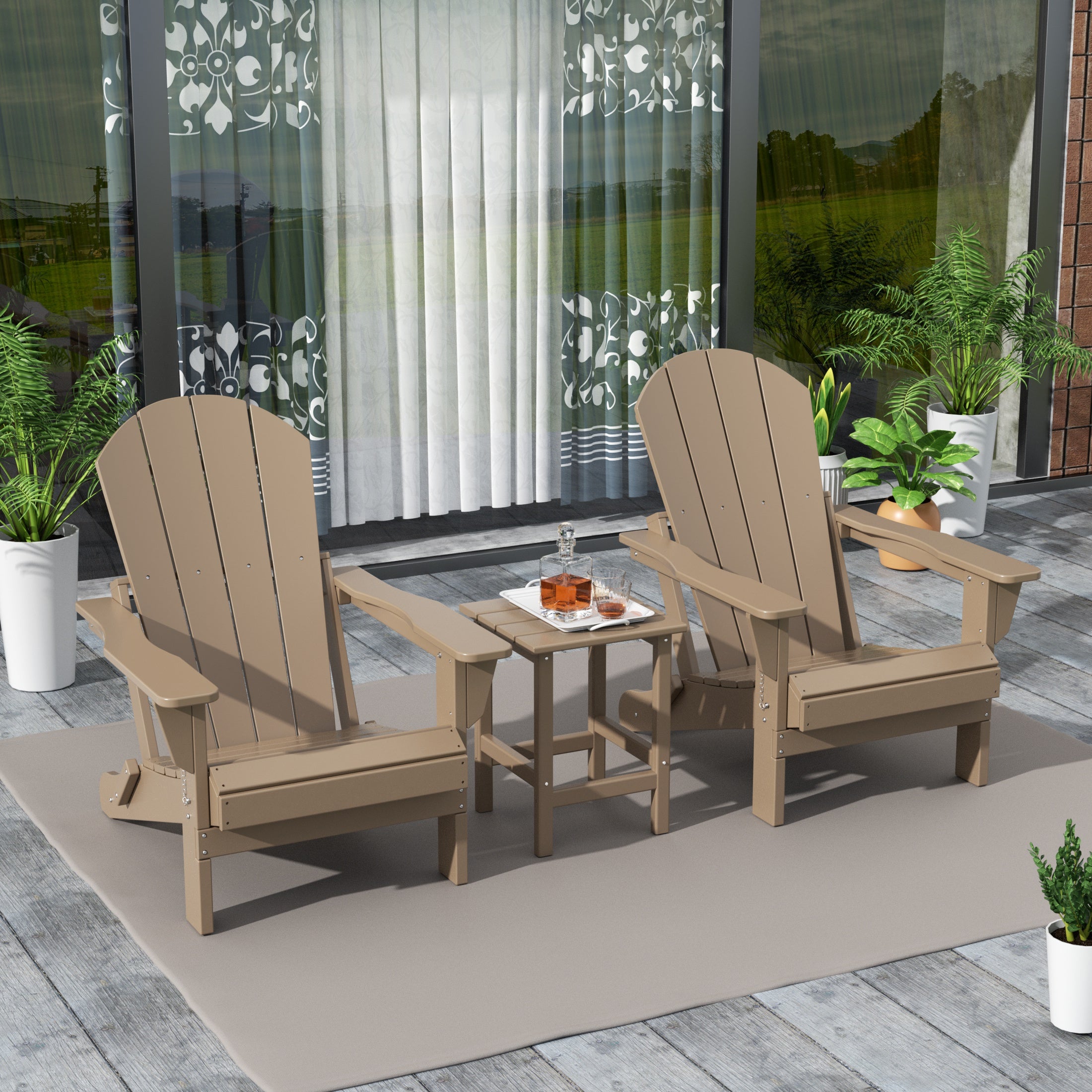 Paradise Westintrends 3-Piece set Outdoor / Patio Poly Adirondack chair set with a side table ( 2 seater )