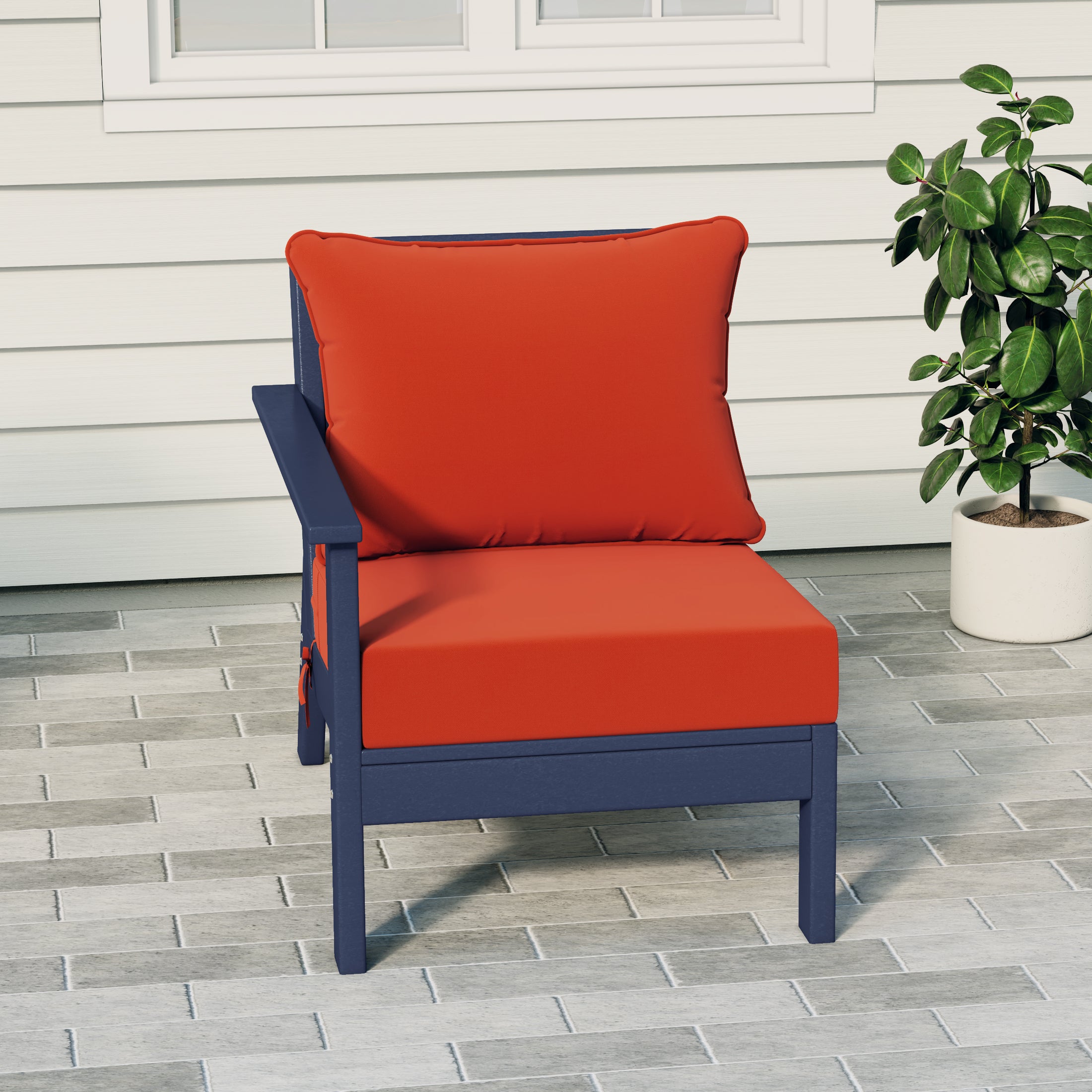 Portsmouth Modern Outdoor HDPE Patio Left Facing Sectional Corner Club Chair with Deep Seat Cushions