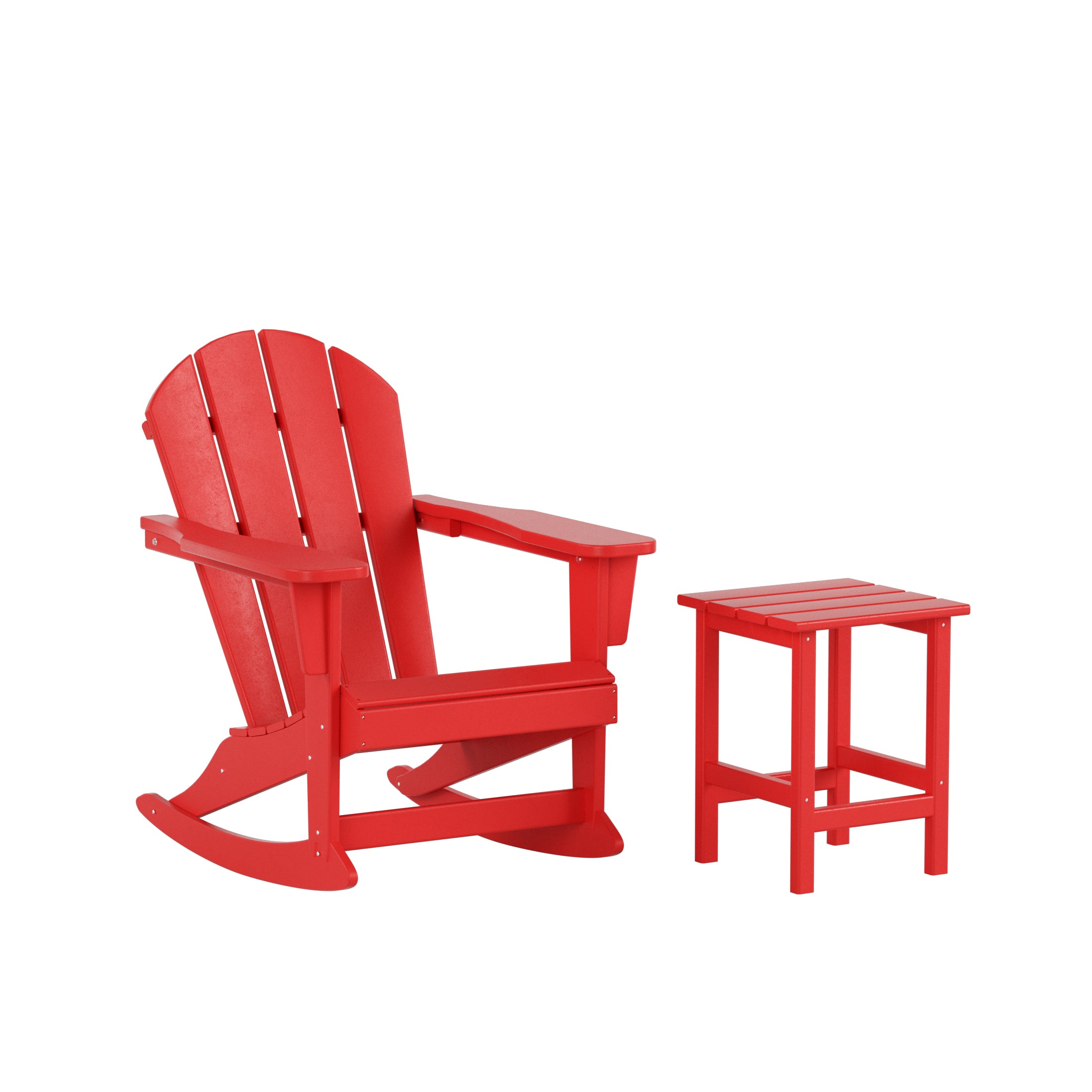 Paradise Malibu Outdoor Patio Rocking Adirondack Chairs with Side Table Set