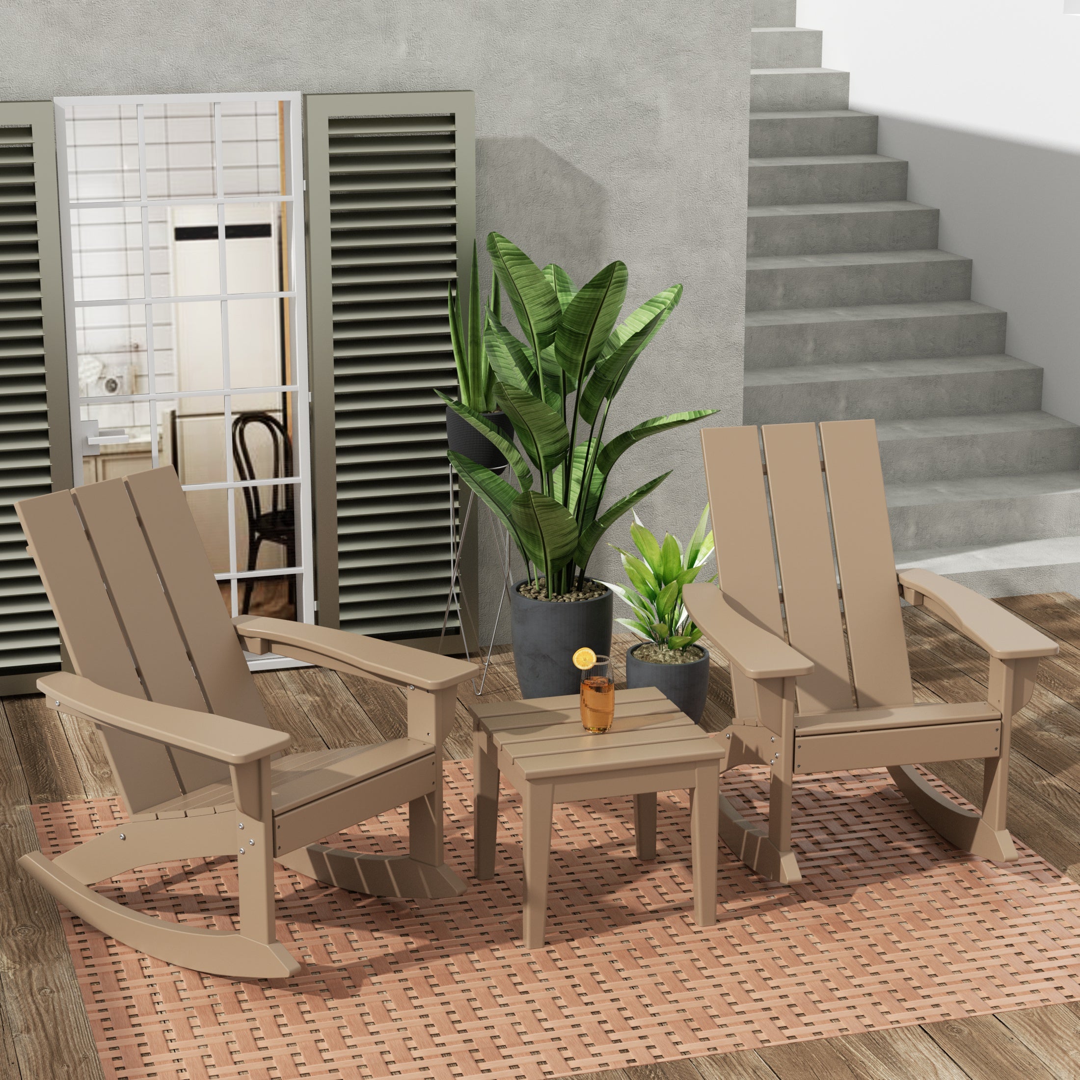 Palms Ashore Modern Rocking Poly Adirondack Chair With Side Table 3-Piece Set