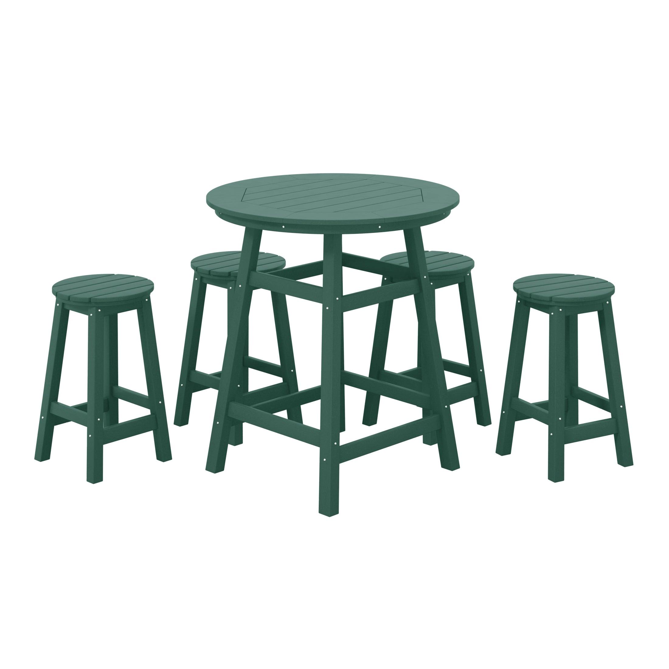 Paradise 5-Piece HDPE Outdoor Patio Bar Dining Set With Counter Height Bar Stools - Costaelm