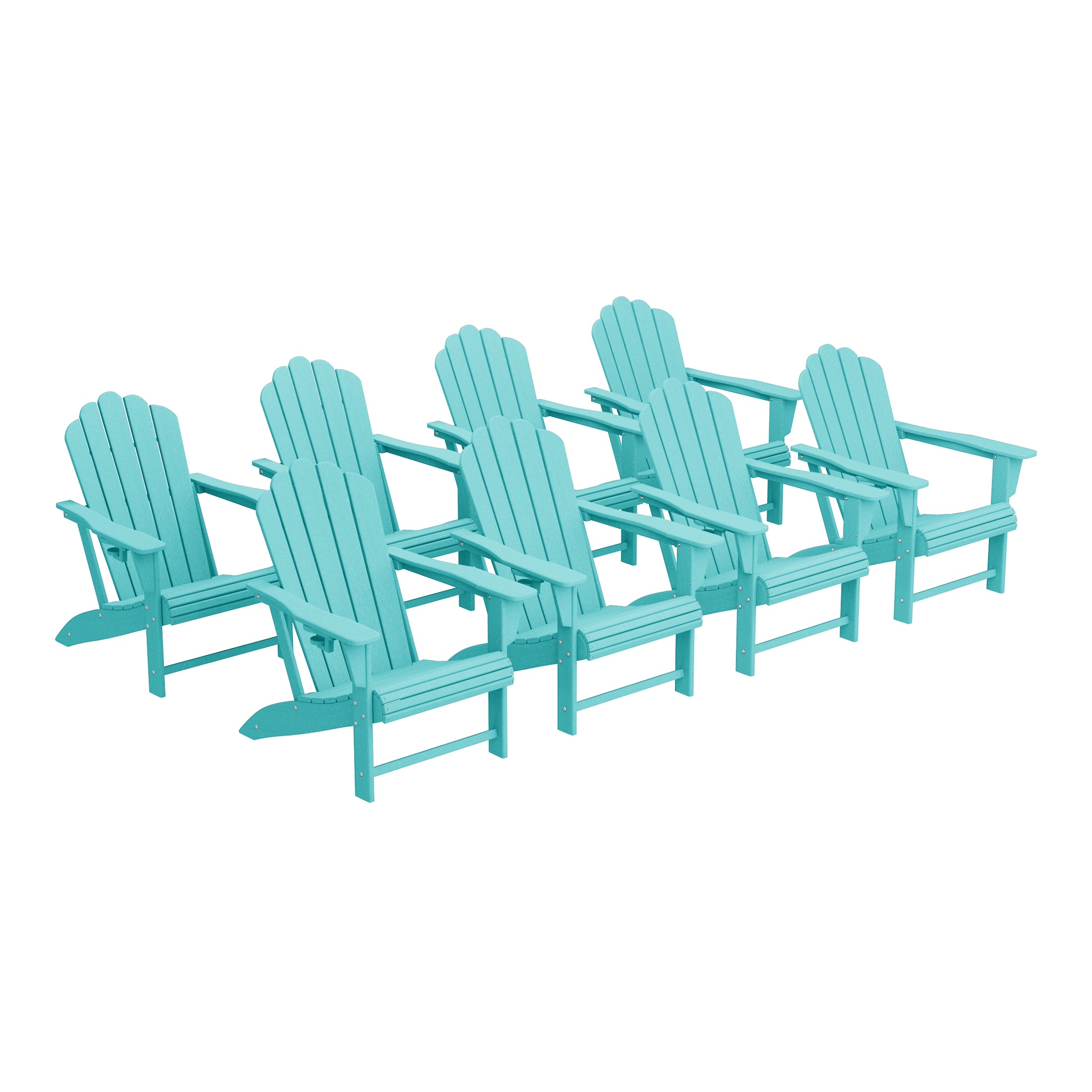 Lakeview Outdoor Patio HDPE Adirondack Chairs With Cup Holders (Set of 8)