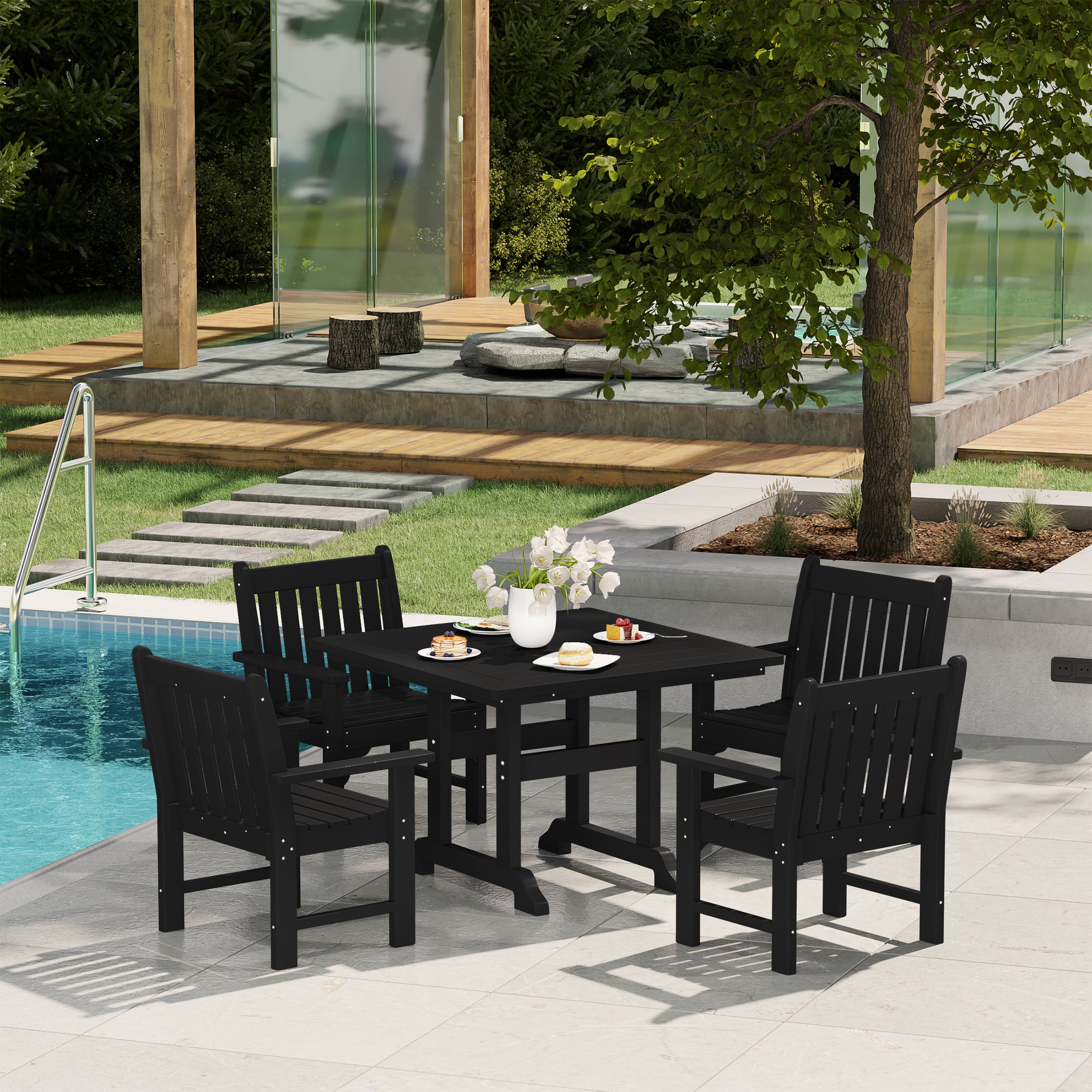 Paradise 5-Piece HDPE Outdoor Patio Chair and Square Table Dining Set