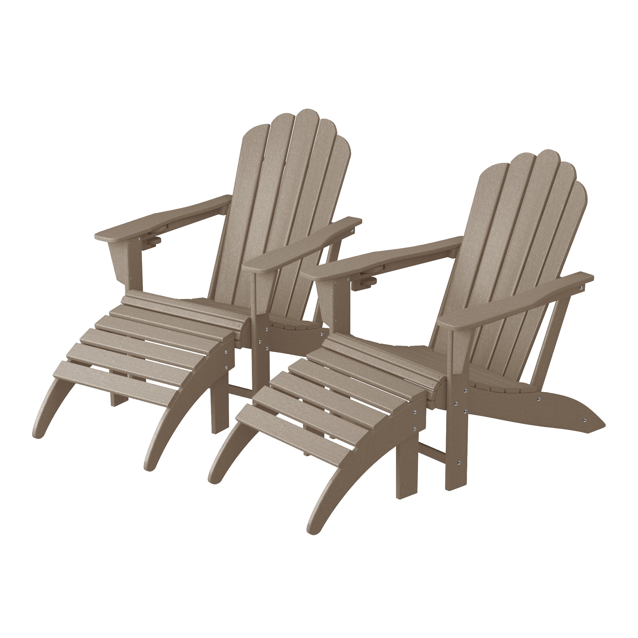 Lakeview 4-Piece Outdoor Patio HDPE Adirondack Chairs With Ottomans and Cup Holder Set