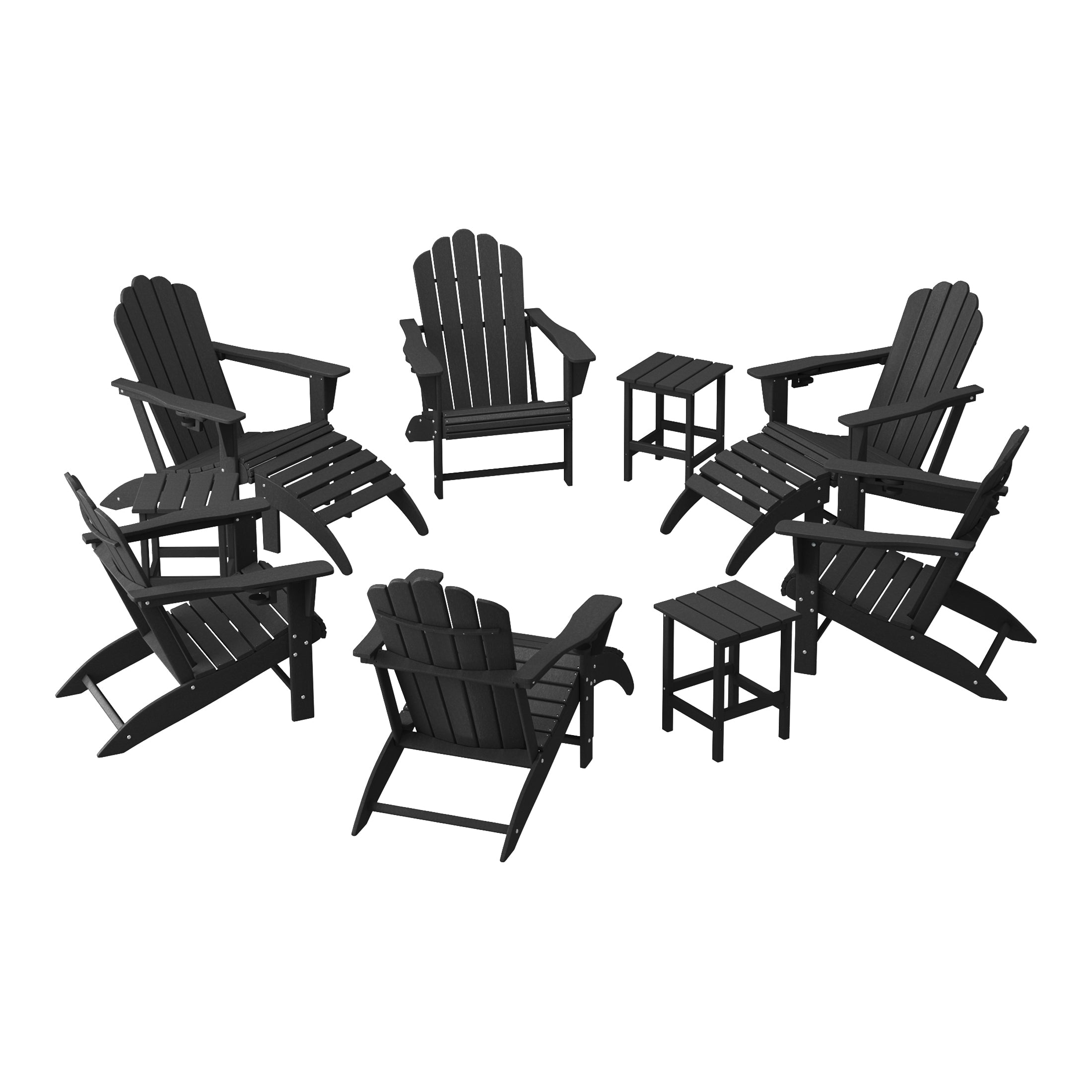 Lakeview 12-Piece HDPE Outdoor Patio Furniture Adirondack Chair Conversation Table Set