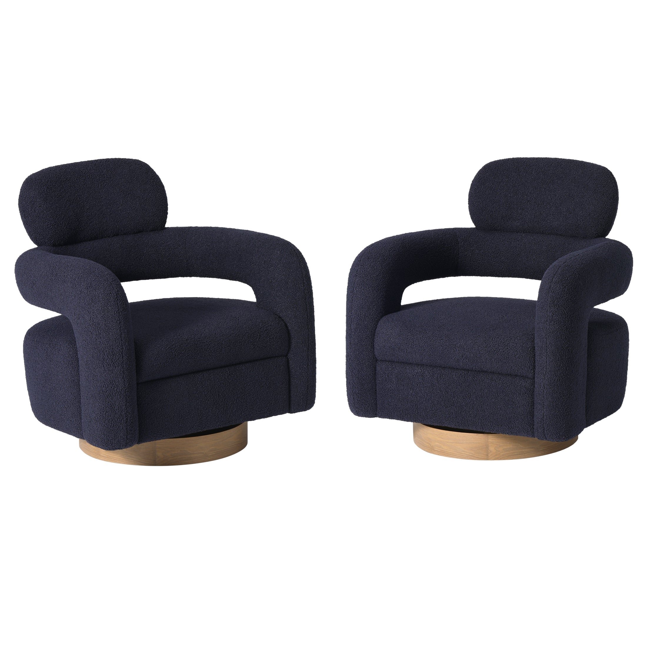 Celine Mid-Century Modern Round Sherpa Swivel Barrel Accent Chair (Set of 2)