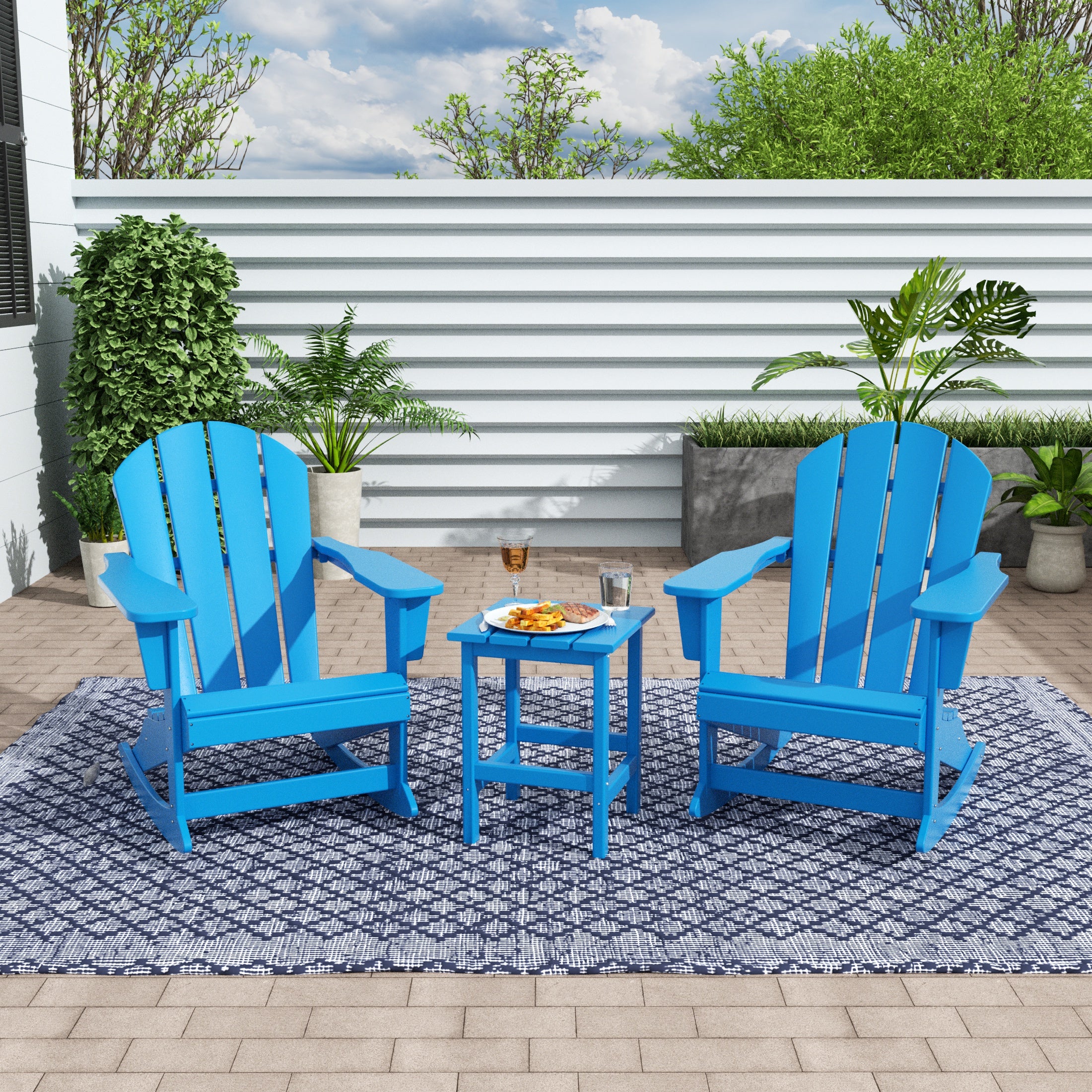 Paradise Westintrends 3-Piece set Outdoor / Patio Poly Adirondack rocking chairs with a side table ( 2 seater )