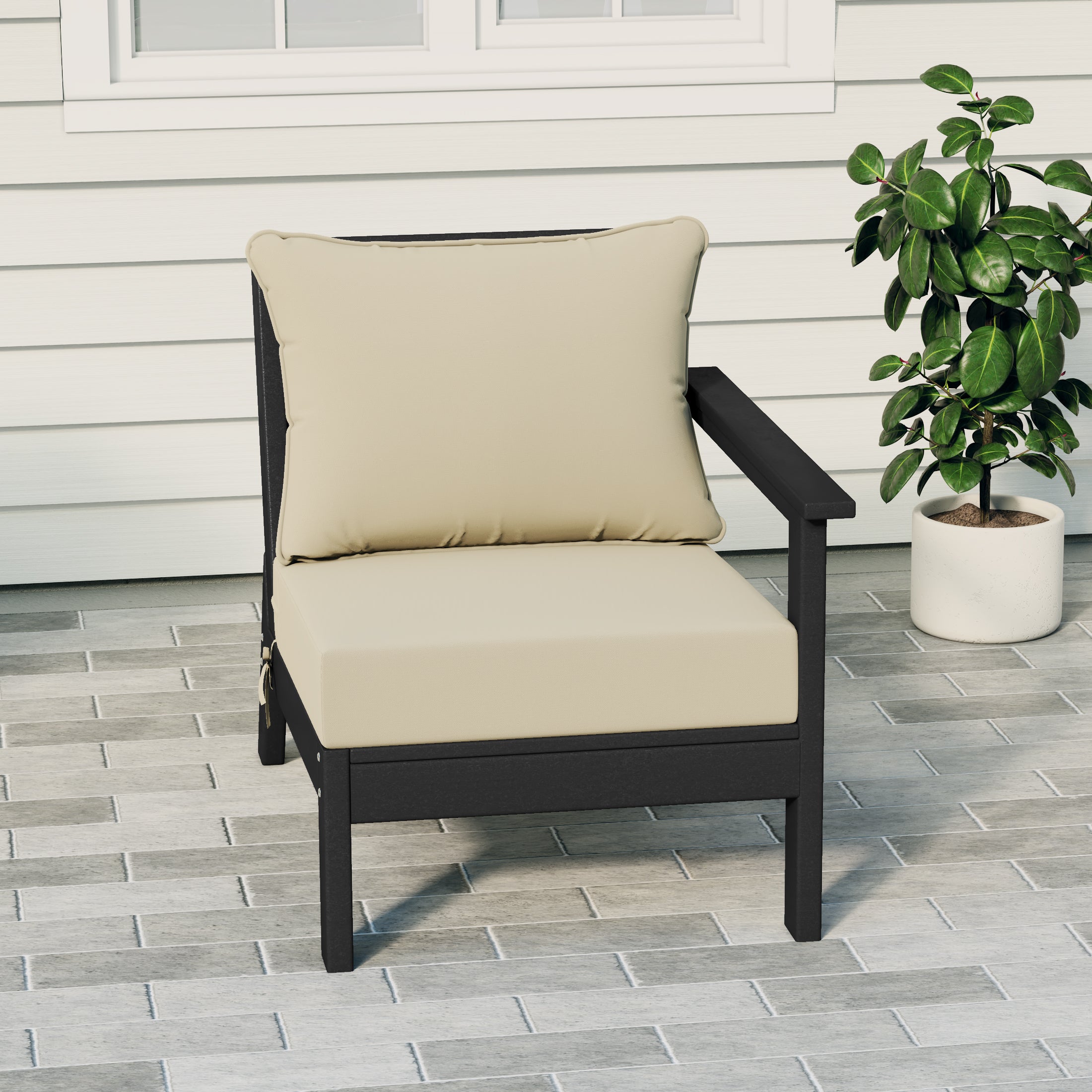 Portsmouth Modern Outdoor HDPE Patio Right Facing Sectional Corner Club Chair with Deep Seat Cushions