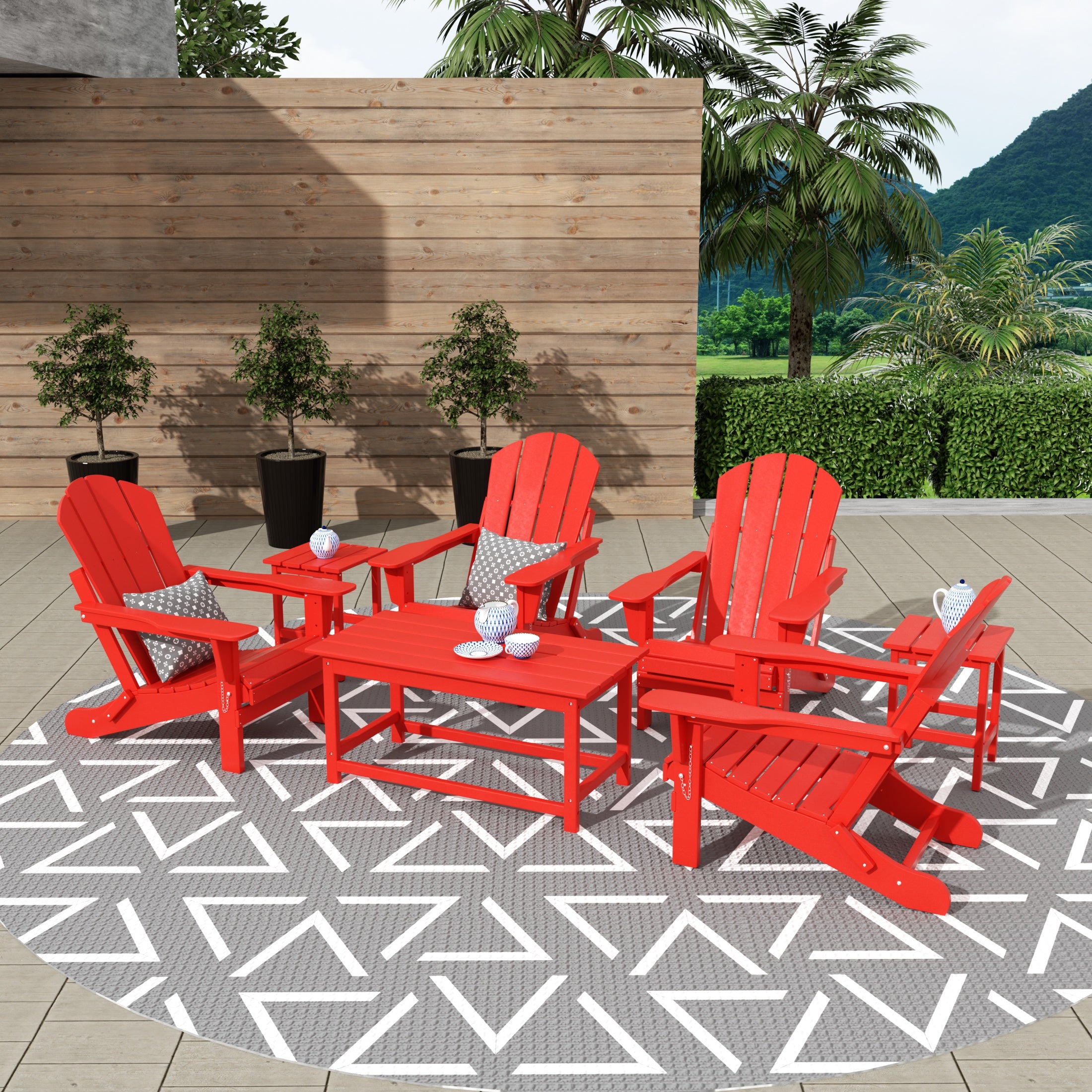 Paradise Westintrends 7-Piece set Outdoor / Patio Adirondack chairs with a Coffee and tWestintrends side tables ( 4 seater )