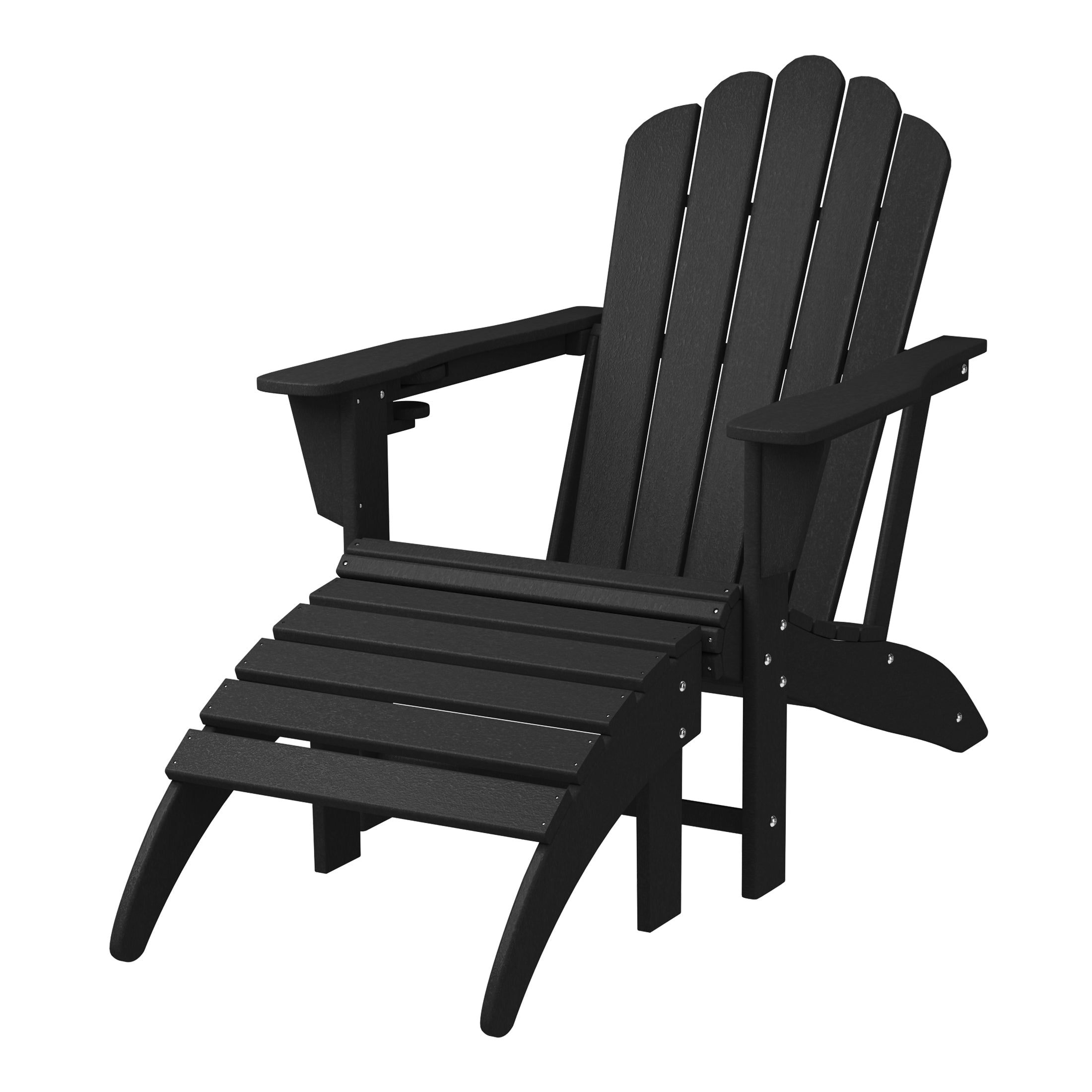 Lakeview 2-Piece Outdoor Patio HDPE Adirondack Chair With Ottoman and Cup Holder Set