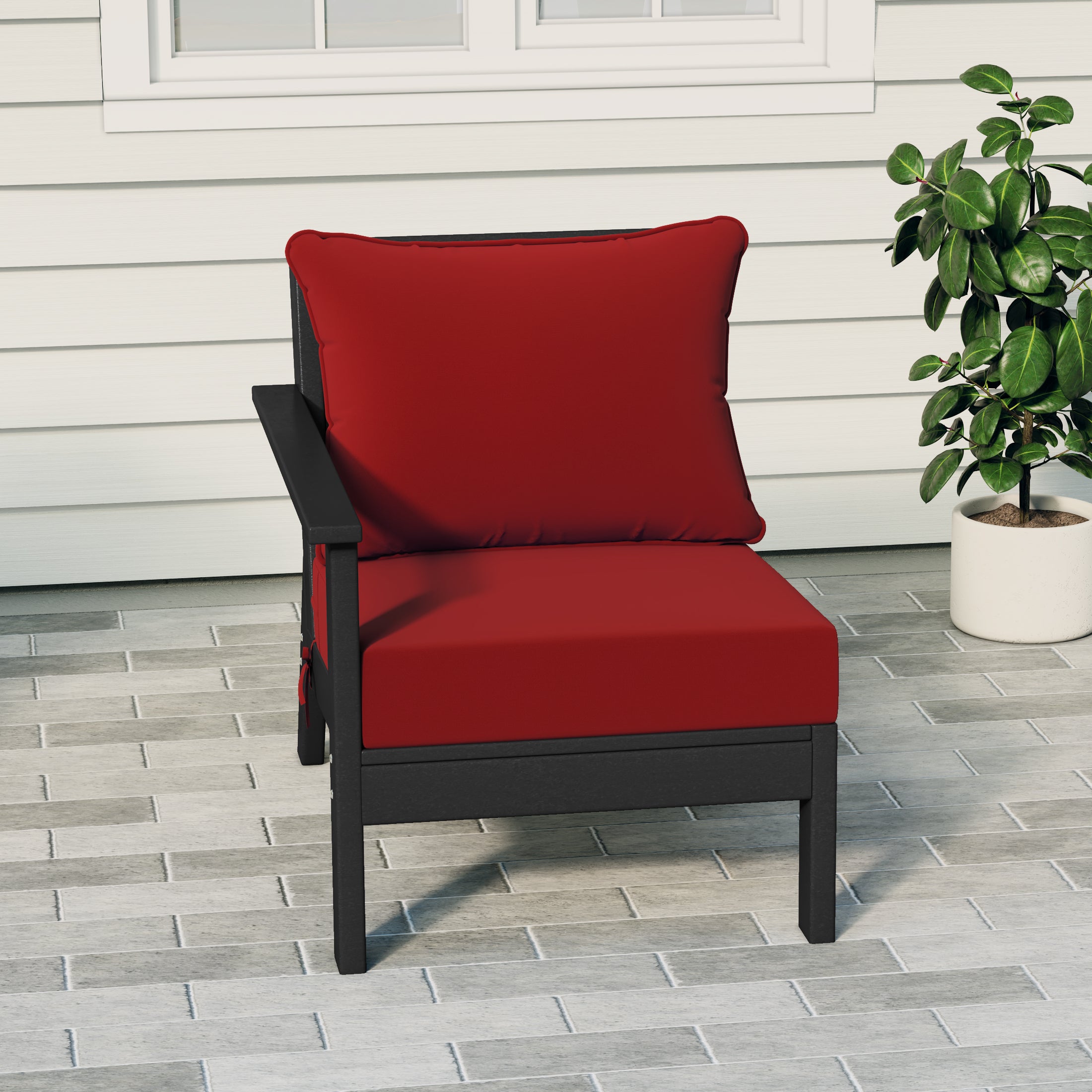 Portsmouth Modern Outdoor HDPE Patio Left Facing Sectional Corner Club Chair with Deep Seat Cushions