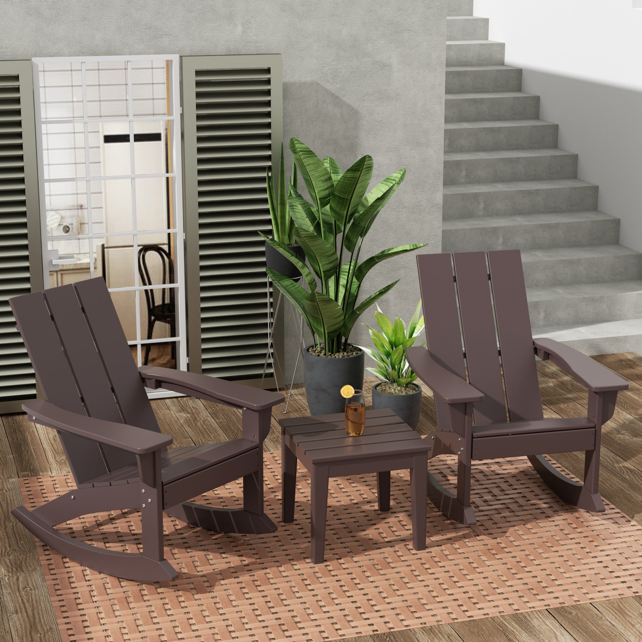 Palms Ashore Modern Rocking Poly Adirondack Chair With Side Table 3-Piece Set