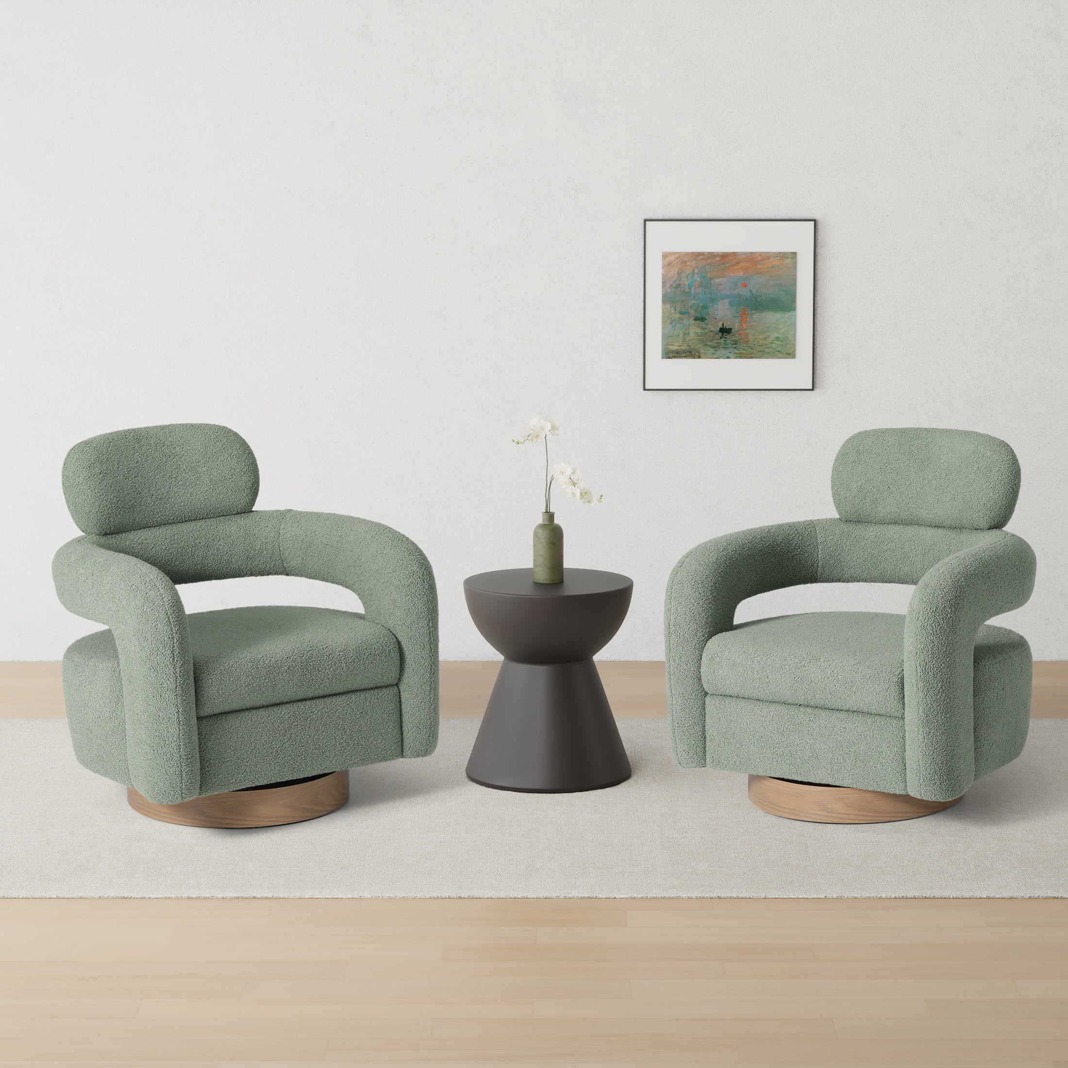 Celine Mid-Century Modern Round Sherpa Swivel Barrel Accent Chair (Set of 2)