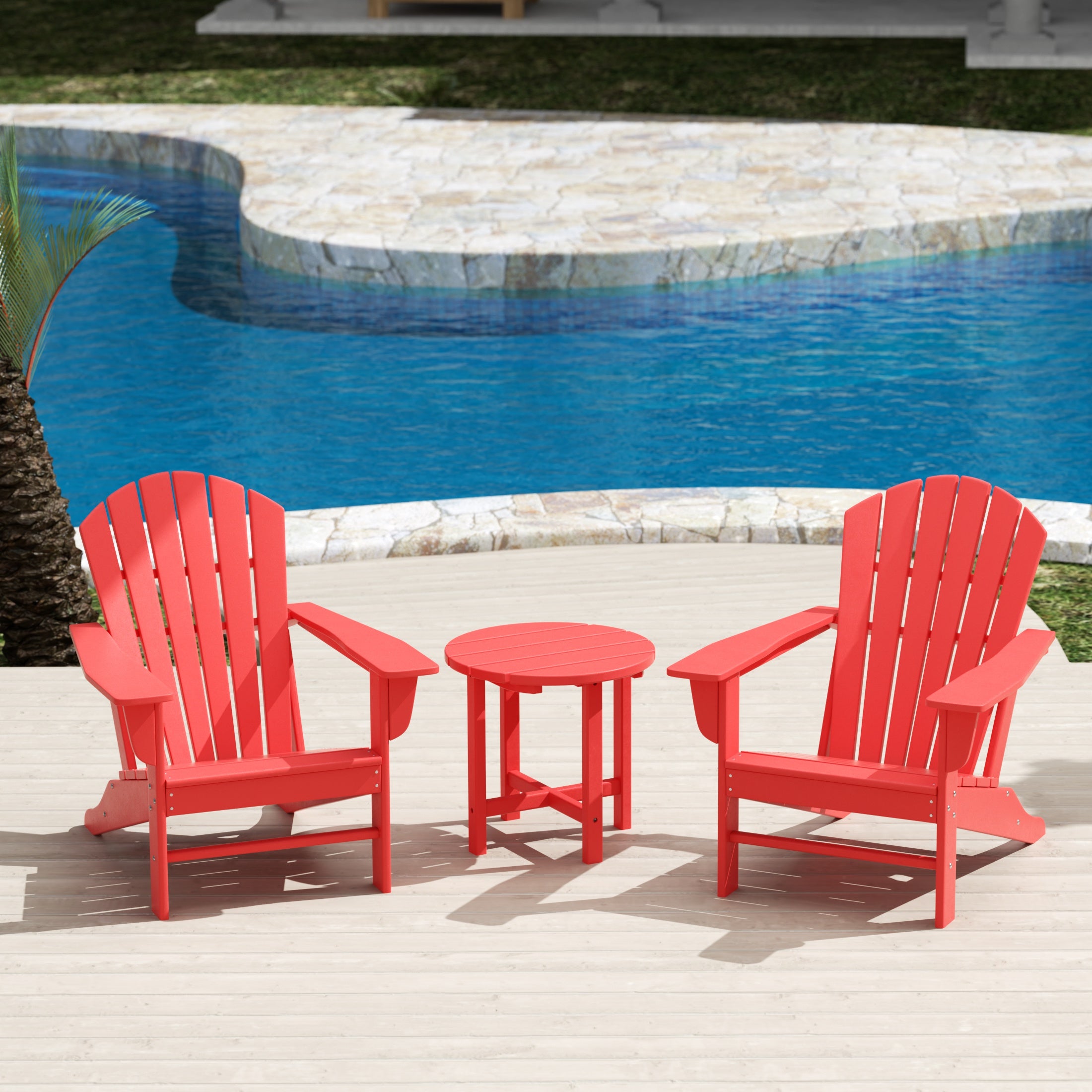 Portside Dylan 3-Piece Outdoor Adirondack Chair with Side Table Set