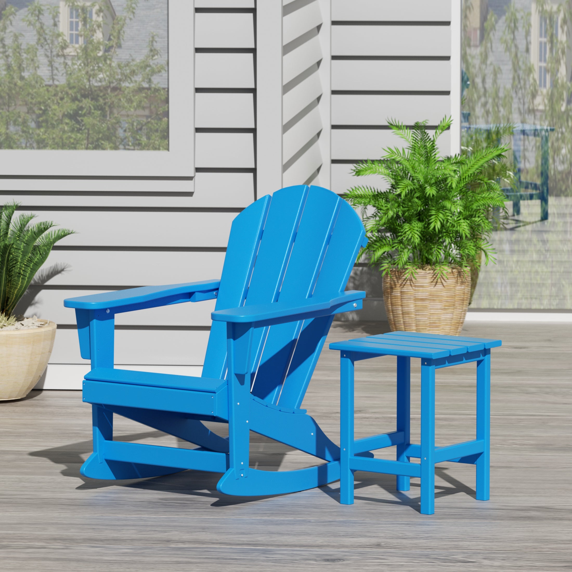 Paradise Malibu Outdoor Patio Rocking Adirondack Chairs with Side Table Set