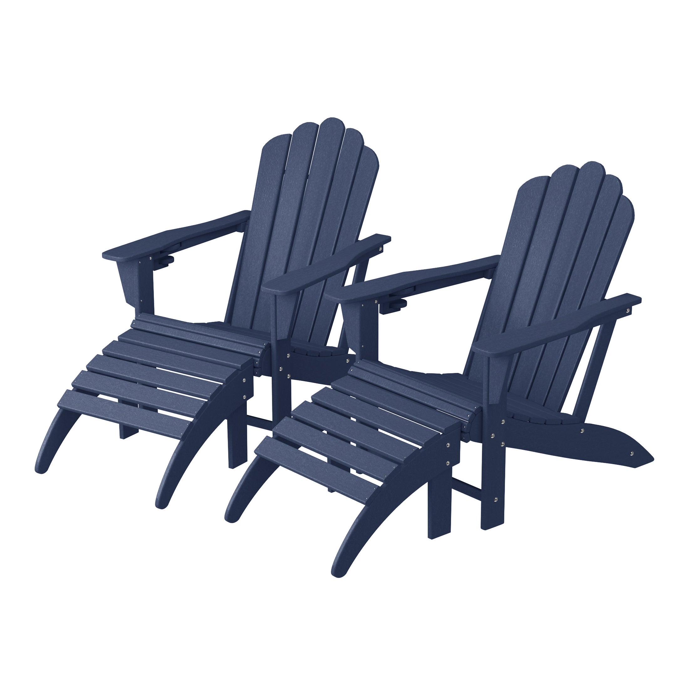 Lakeview 4-Piece Outdoor Patio HDPE Adirondack Chairs With Ottomans and Cup Holder Set