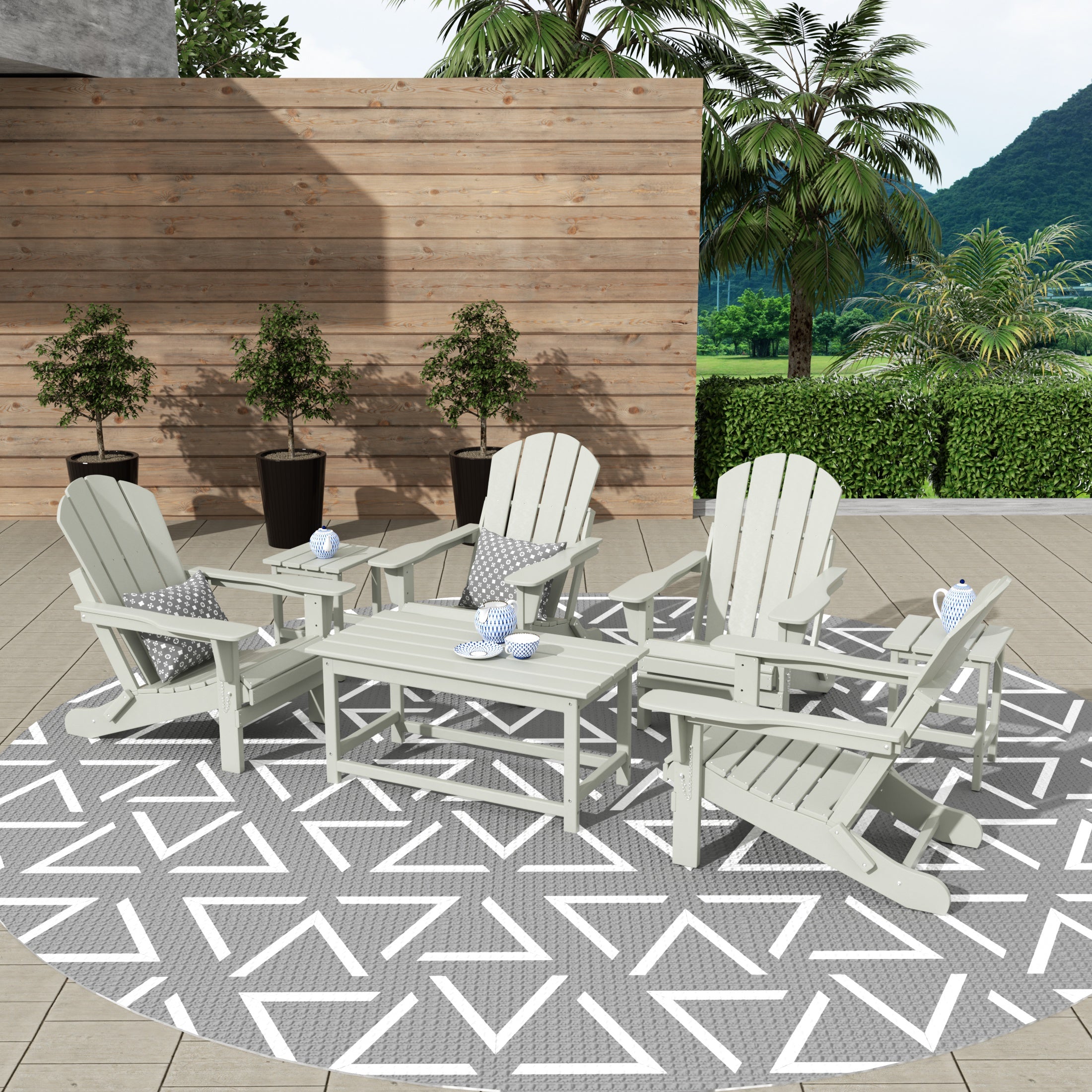 Paradise Westintrends 7-Piece set Outdoor / Patio Adirondack chairs with a Coffee and tWestintrends side tables ( 4 seater )