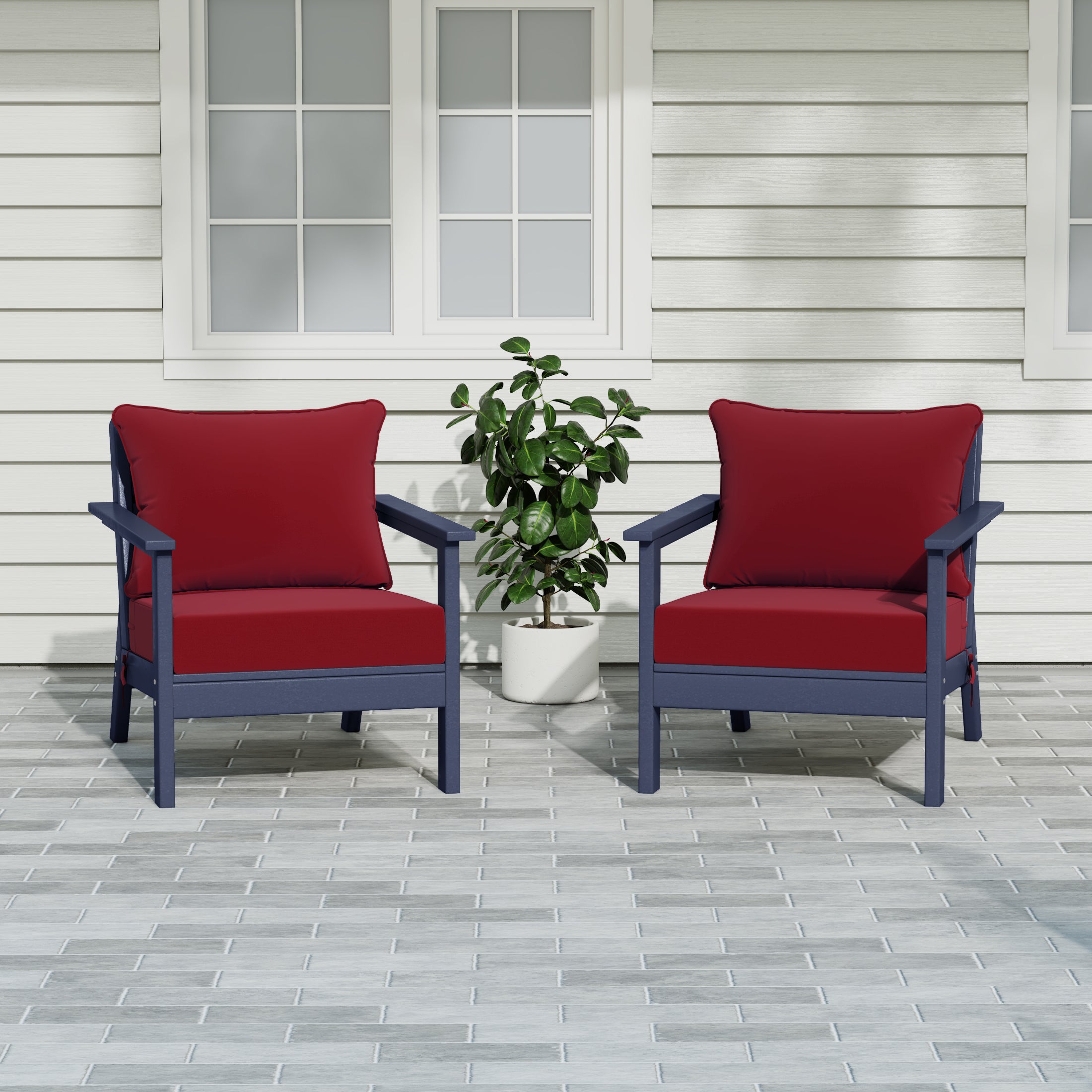 Portsmouth Outdoor Modern HDPE Patio Club Chairs with Deep Seating Patio Cushions (Set of 2)