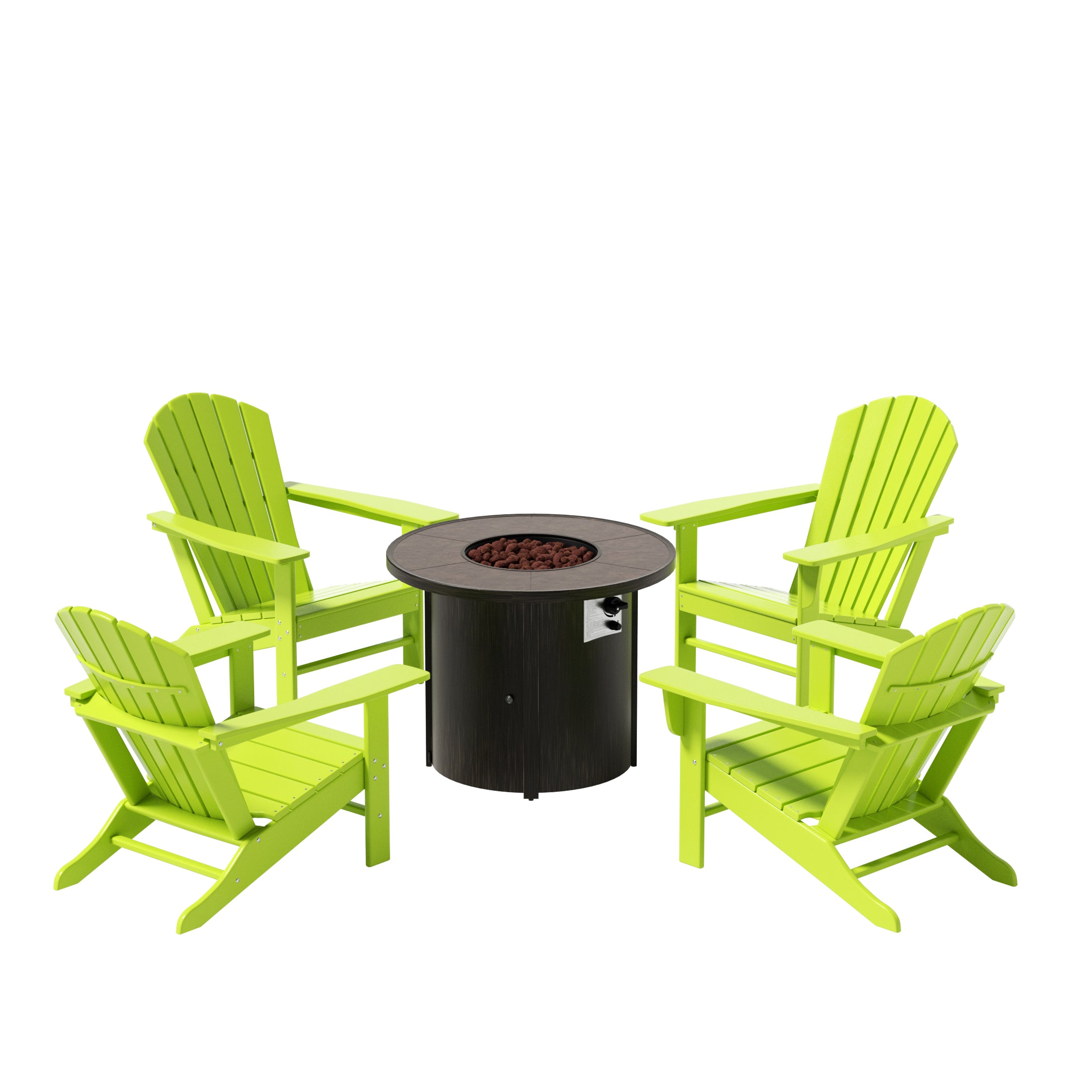 Portside Dylan Outdoor Patio Adirondack Chair with Round Fire Pit Table Sets